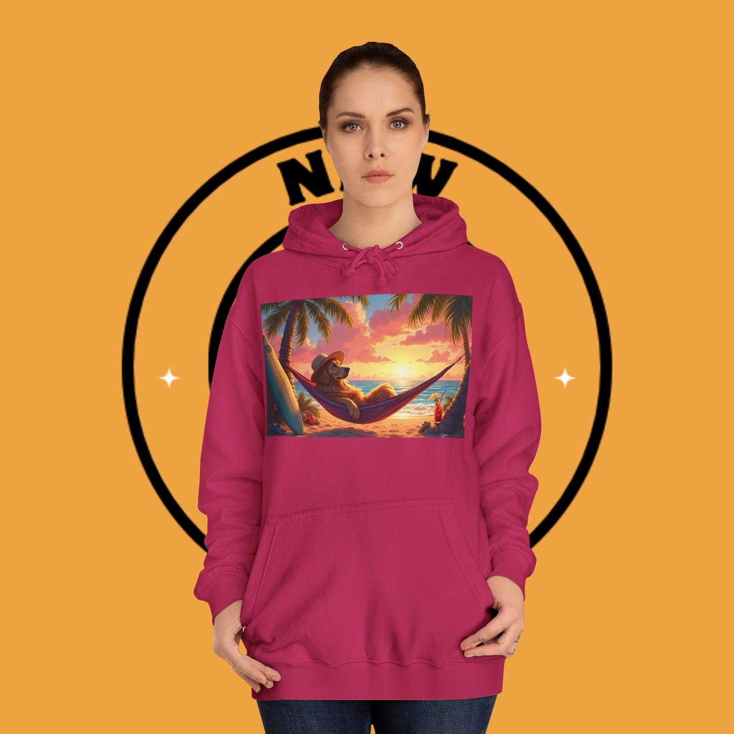 Beachside Bliss Golden Retriever Hammock Hoodie - Unisex Hoodies
