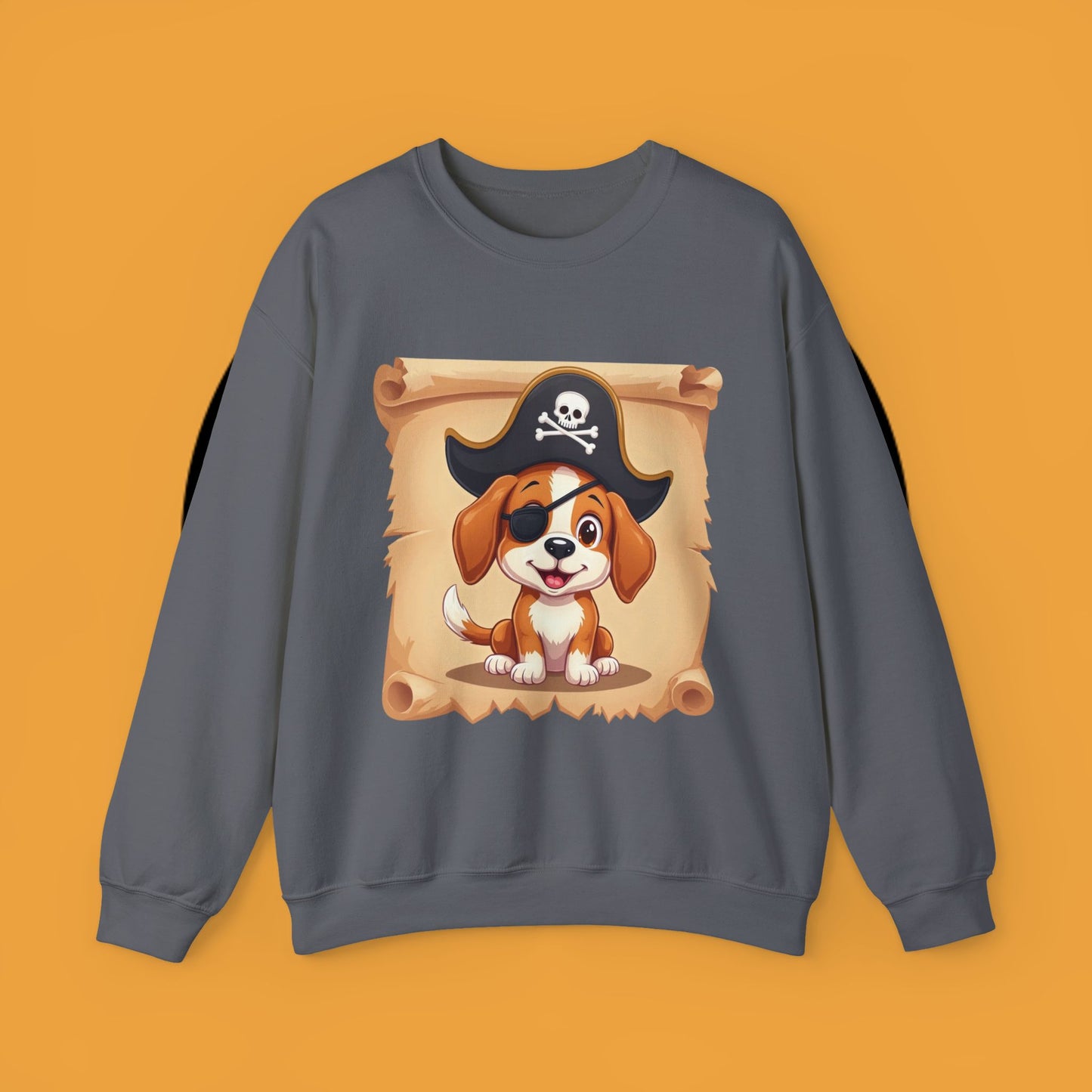 Pirate Dog Crewneck Sweatshirt - Buccaneer Beagle Design with Patch and Hat