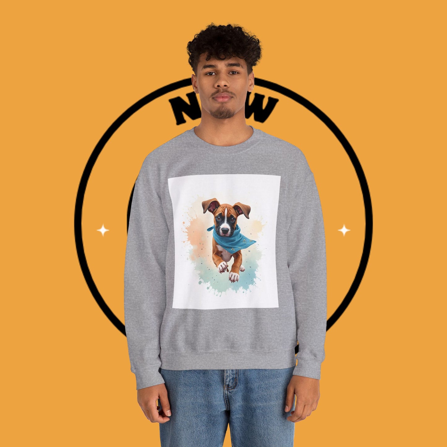 Watercolor Puppy Bandana Crewneck Sweatshirt - Artistic Dog Portrait - Unique Pet Lover Gift
