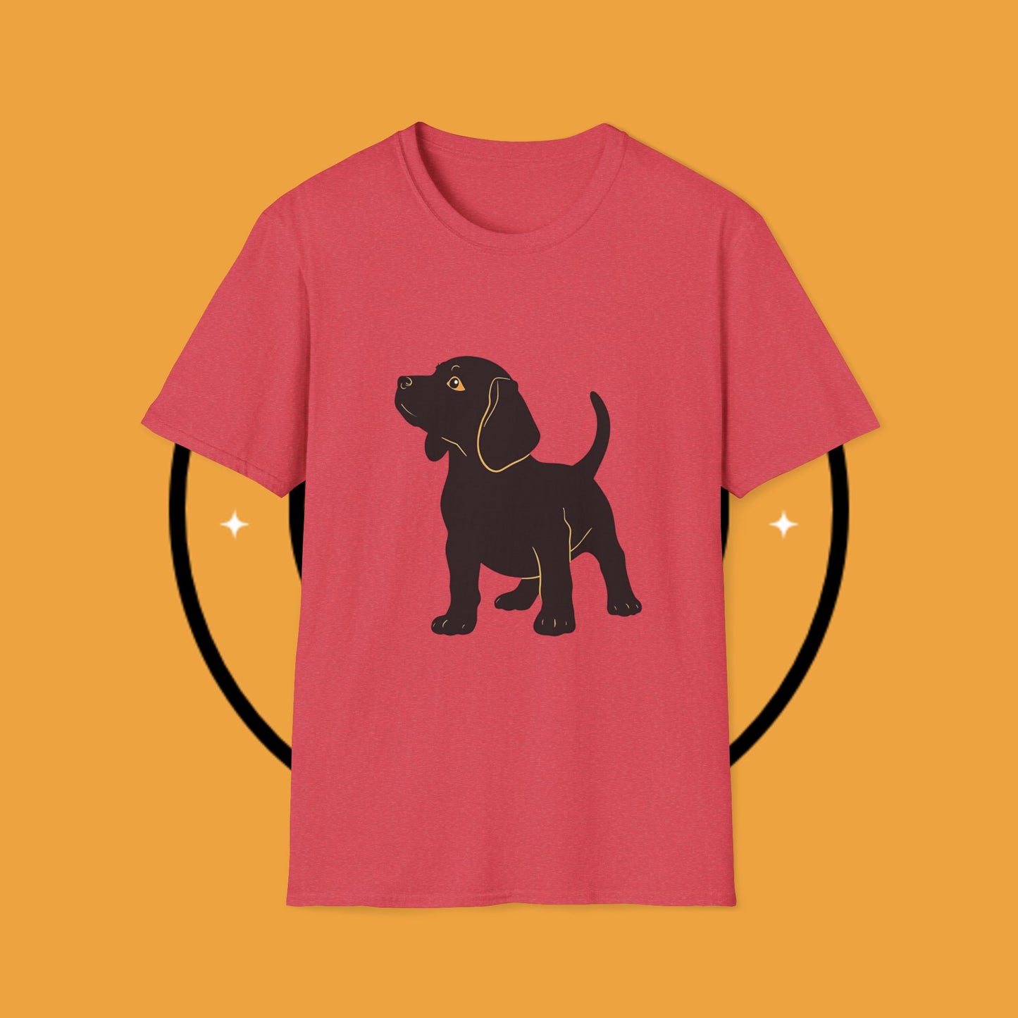 Minimalist Black Beagle Puppy T-Shirt - Simple Dog Silhouette Design | Modern Pet Lover Tee with Gold Accents