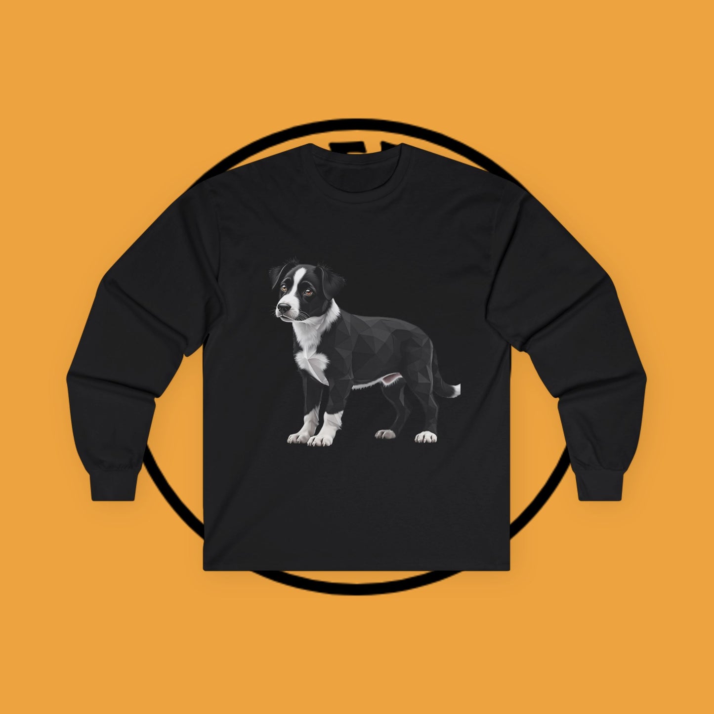 Geometric Border Collie Puppy Long Sleeve Tee - Low Poly Dog Art Shirt | Modern Pet Apparel