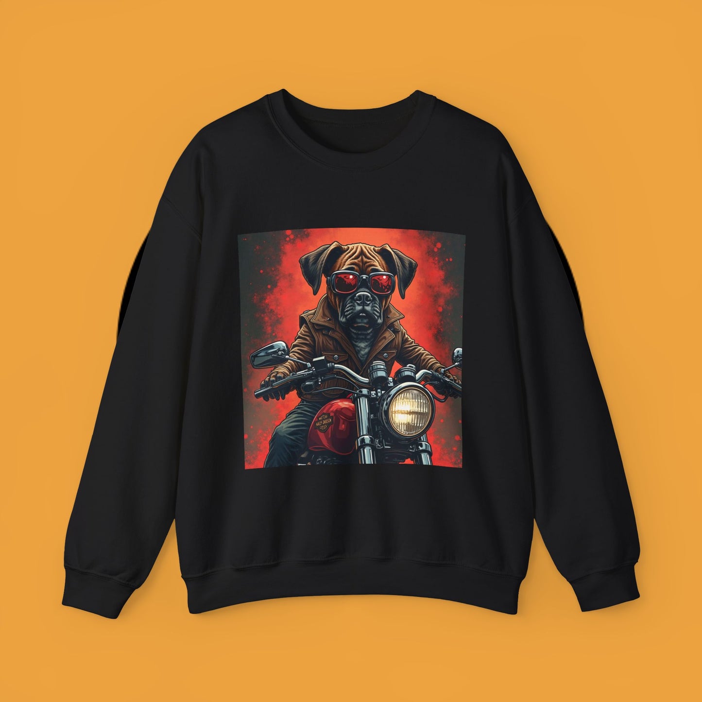 Biker Boxer Dog Crewneck Sweatshirt - Motorcycle Rebel Pup Design - Badass Pet Lover Style