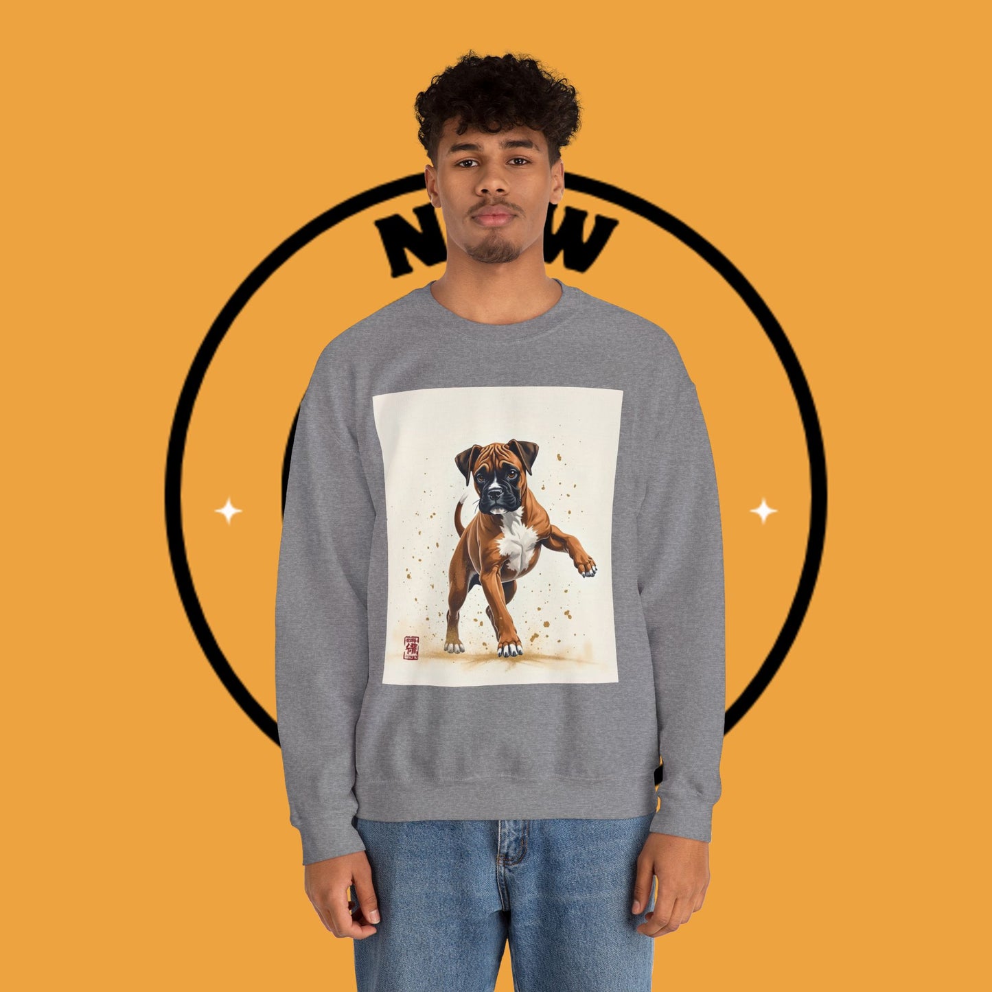 Running Boxer Puppy Crewneck Sweatshirt | Artistic Dog Lover Gift | Dynamic Movement Design