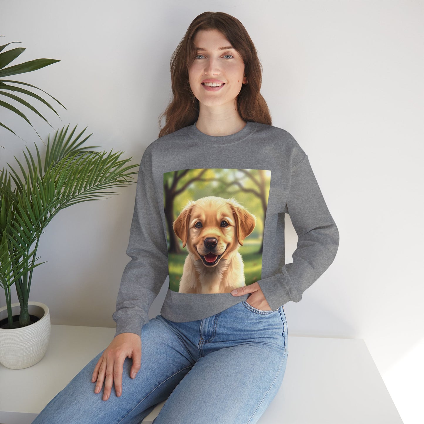 Crewneck Sweatshirt - Adorable Puppy Smiling in the Park - Sweet and Happy Golden Retriever