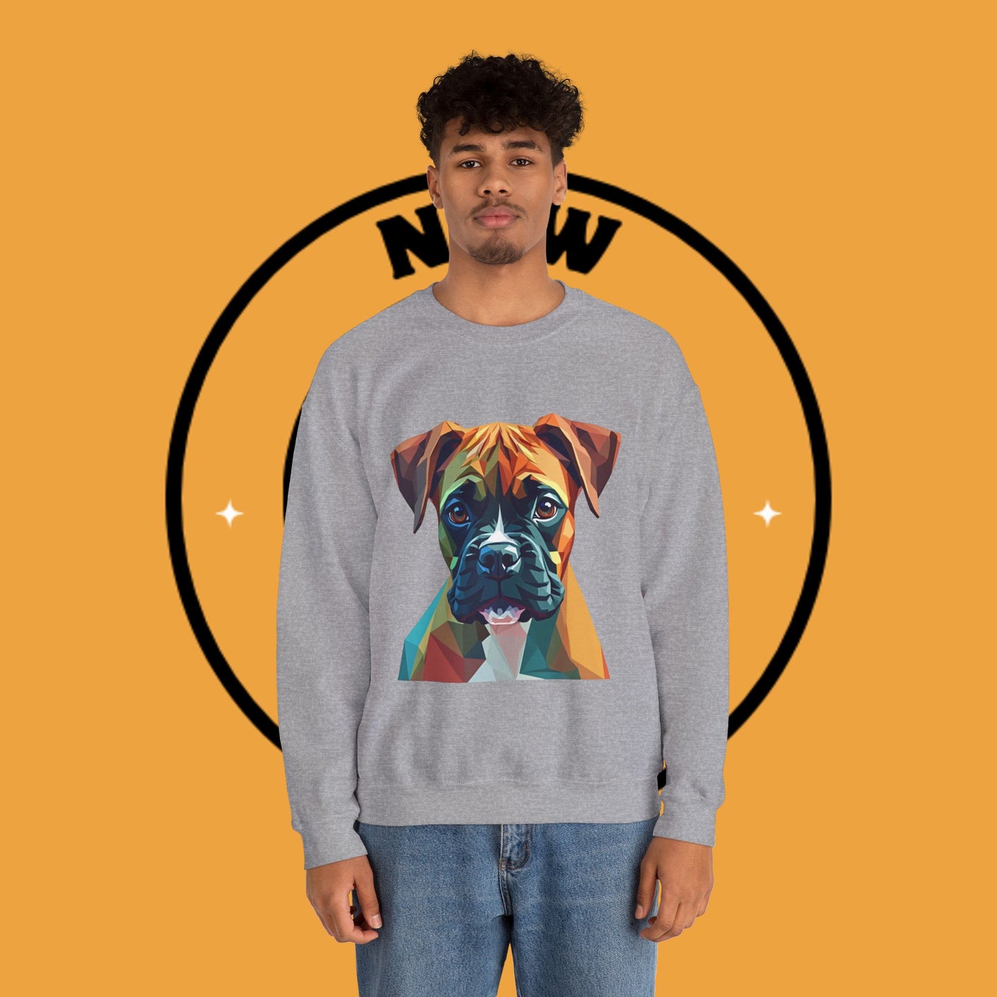 Geometric Boxer Dog Crewneck Sweatshirt - Polygon Art Pet Portrait - Modern Design Lover Gift