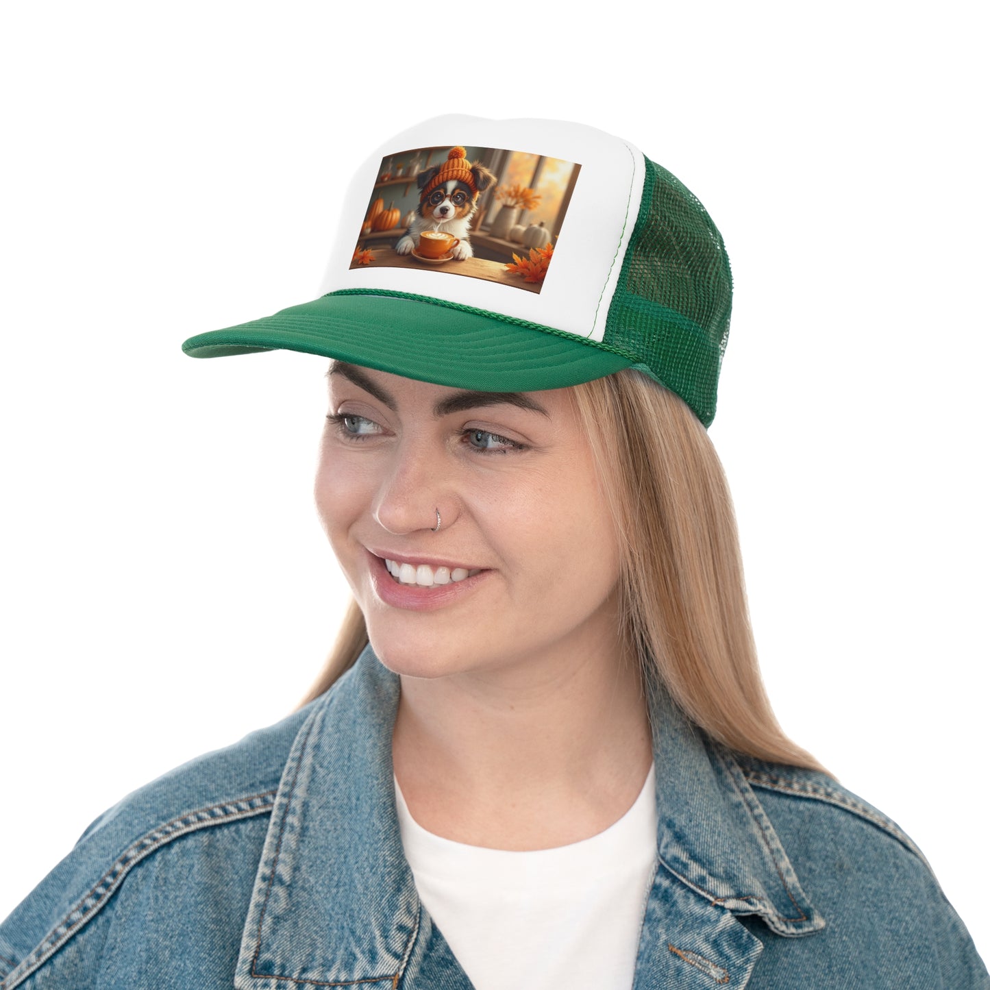 Autumn Cozy Dog Trucker Hat - Cute Puppy Coffee Lover Cap - Fall Vibes Baseball Hat