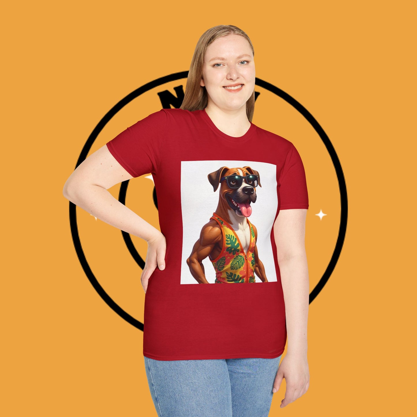 "Buff Beach Boxer" Summer Vacation T-Shirt / Buff Boxer Dog T-Shirt - Funny Muscular Beach Dog Tee