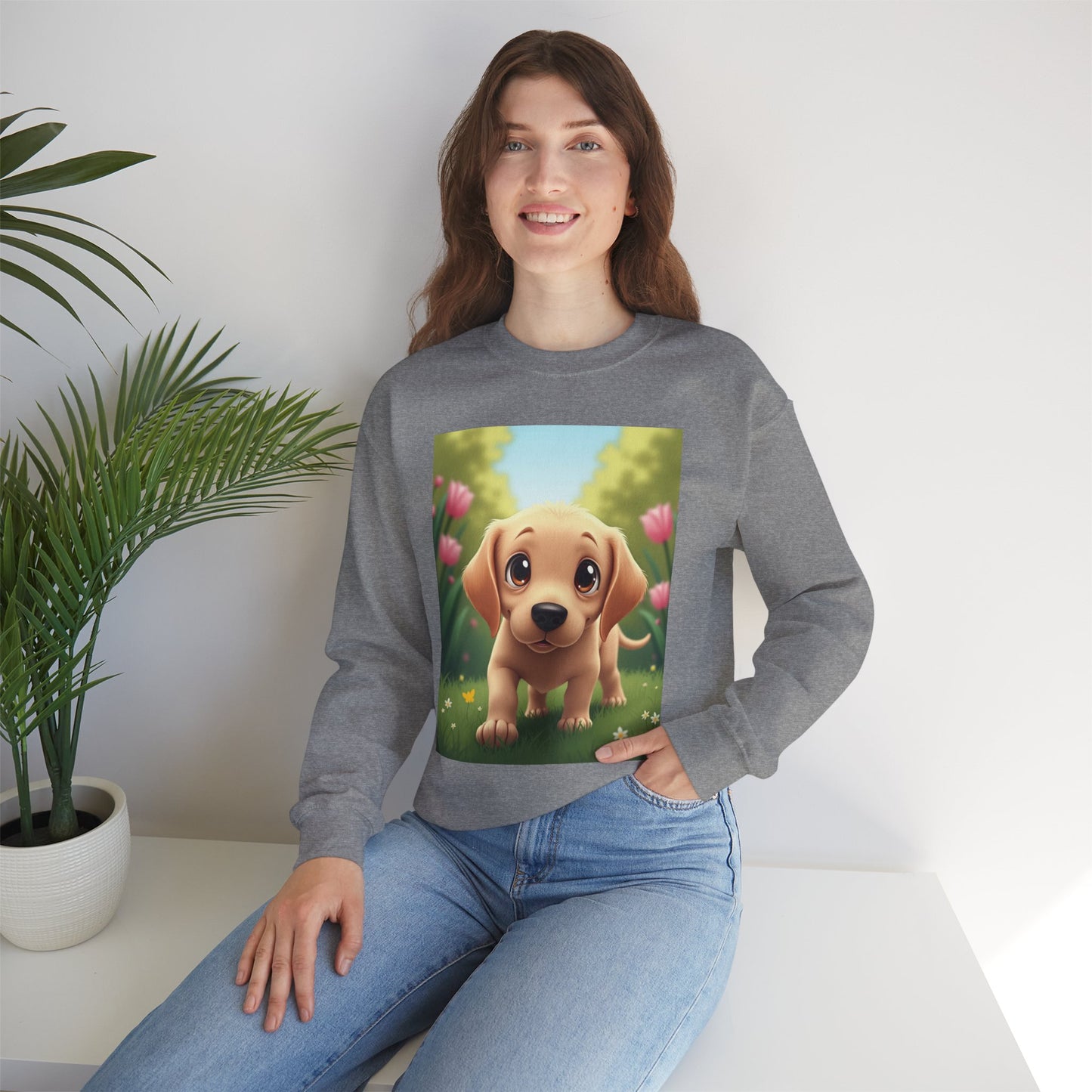 Adorable Golden Retriever Puppy in a Garden with Flowers - Cute Puppy Photo kawaii style
