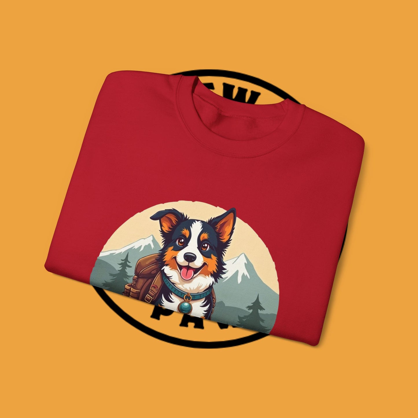 Adventure Dog Hiking Crewneck Sweatshirt - Mountain Explorer Border Collie Design | Outdoor Lover Gift