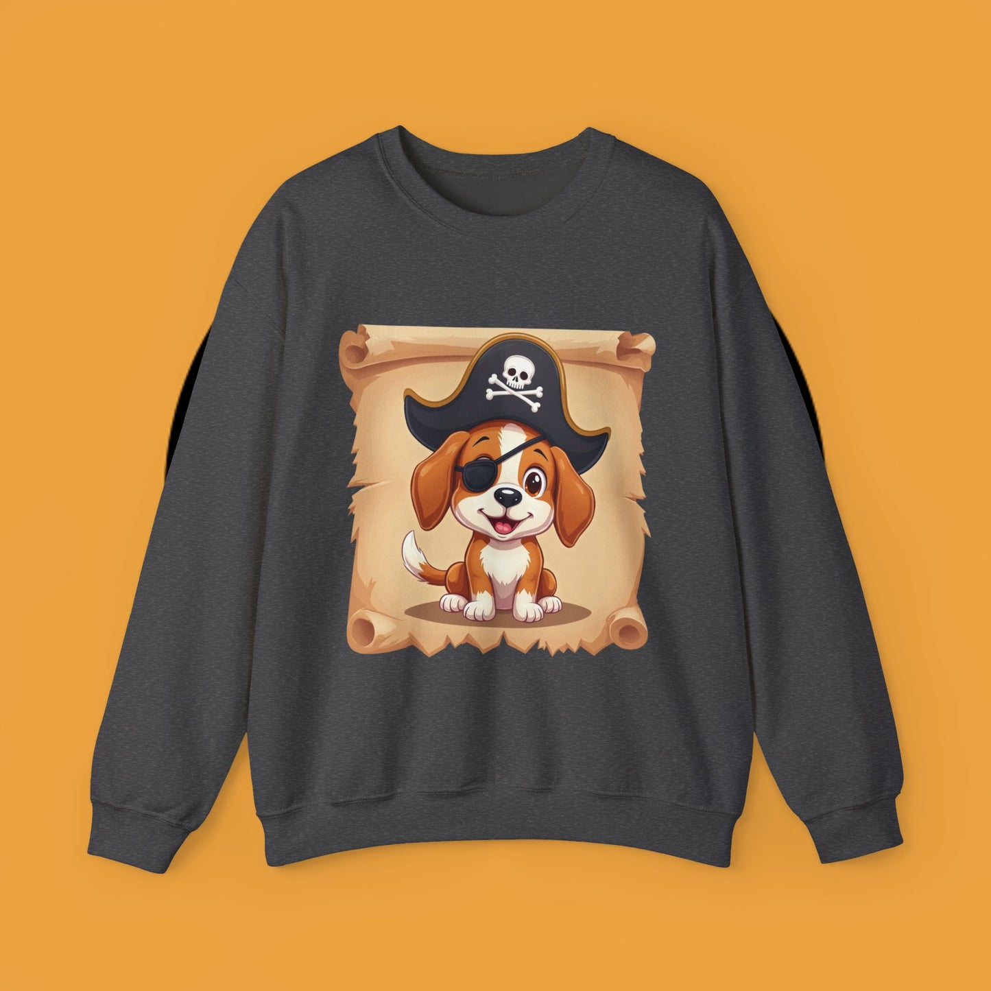 Pirate Dog Crewneck Sweatshirt - Buccaneer Beagle Design with Patch and Hat