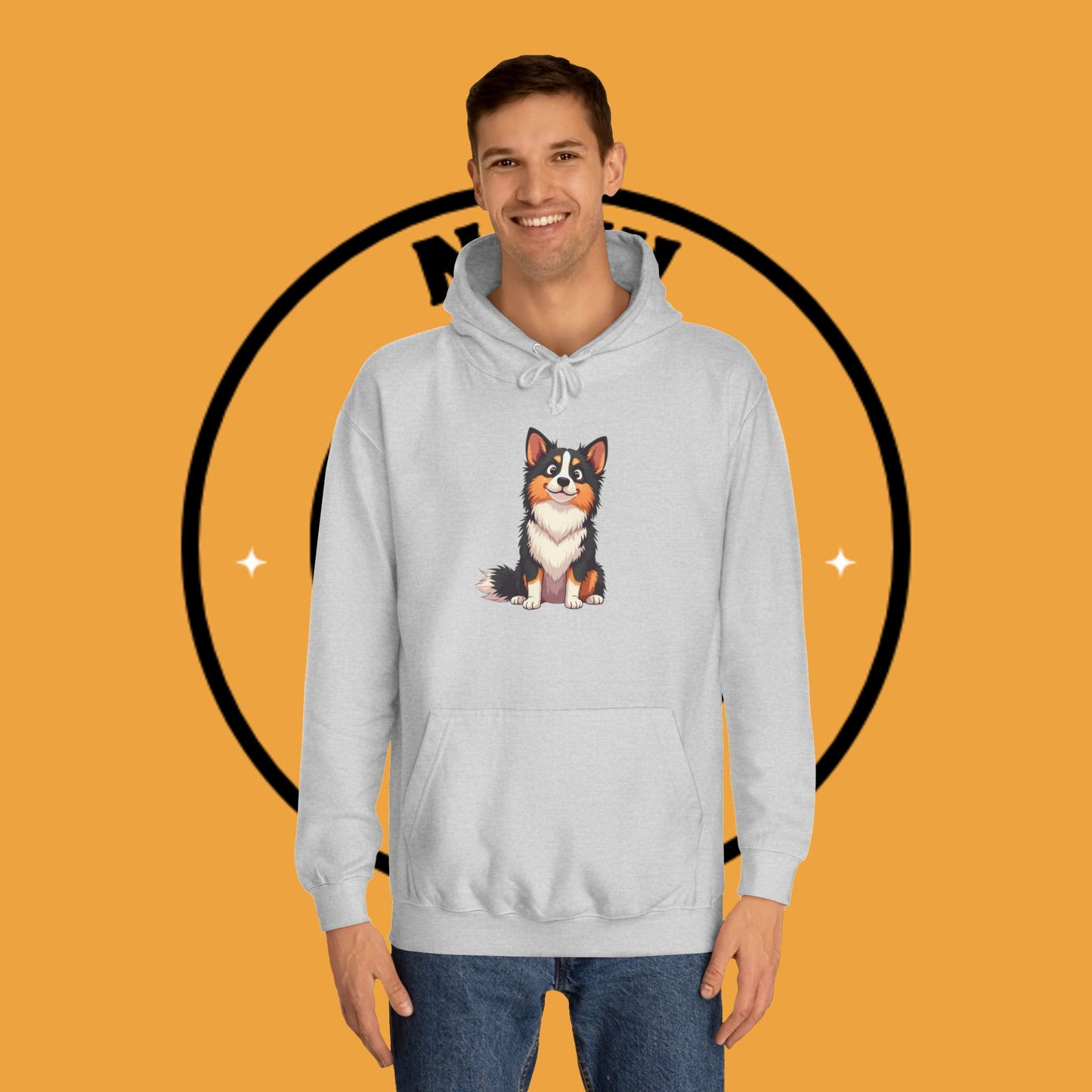"Cute Tricolor Puppy Hoodie - Adorable Cartoon Dog Design | Kawaii Animal Streetwear for Dog Lovers"