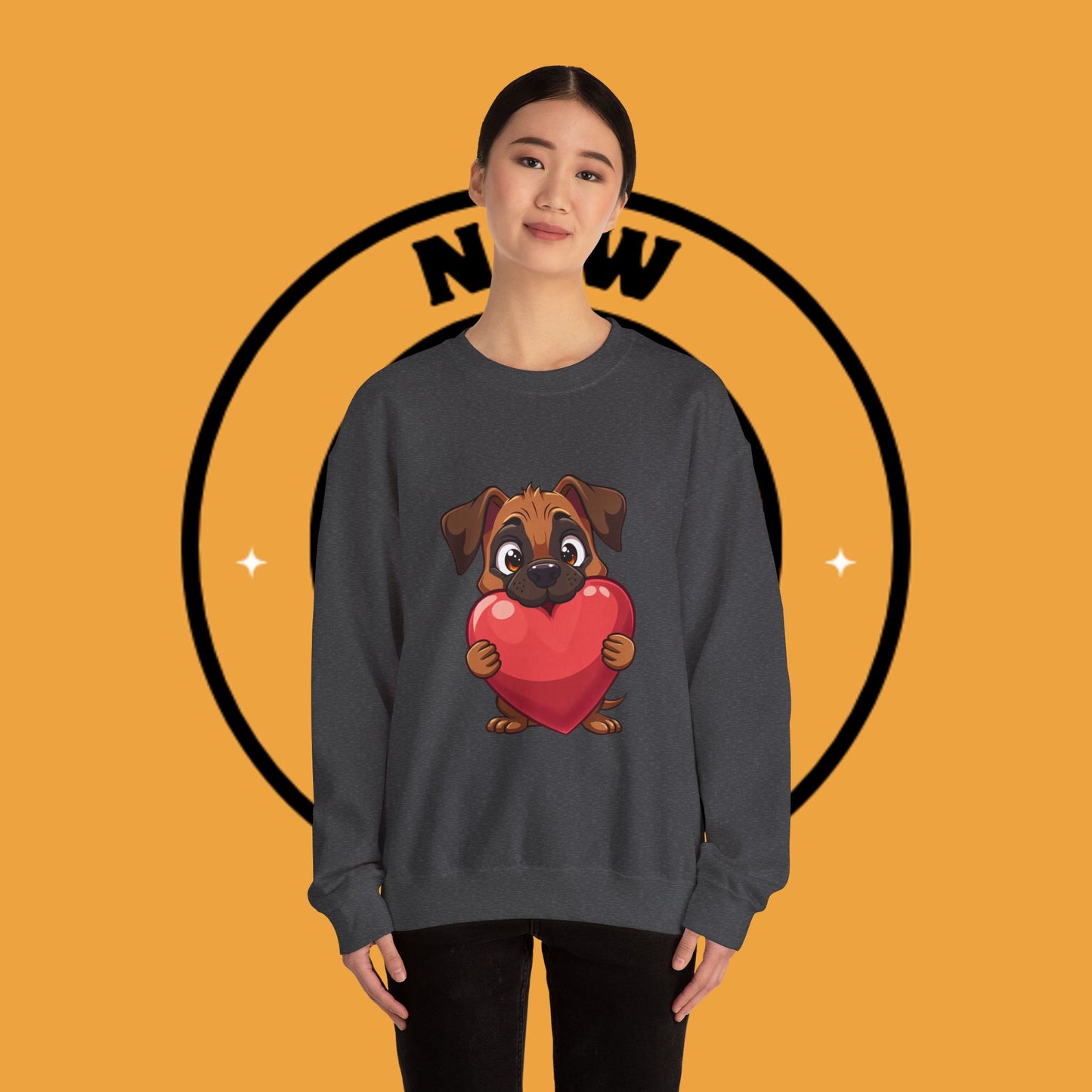 Adorable Puppy Love Heart Crewneck Sweatshirt - Perfect Gift for Dog Lovers