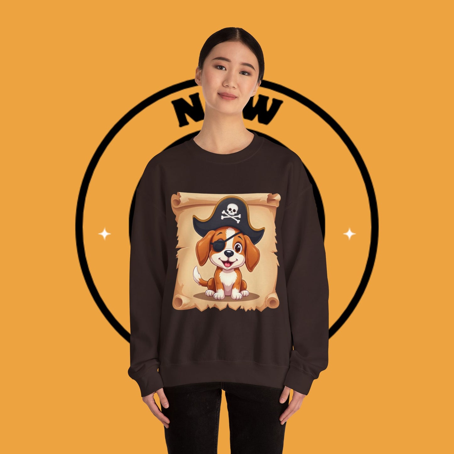 Pirate Dog Crewneck Sweatshirt - Buccaneer Beagle Design with Patch and Hat