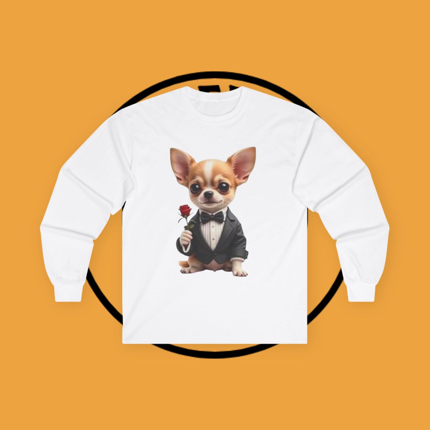 ๐น Gentleman Chihuahua Long Sleeve Tee - Dapper Dog in Tuxedo Design