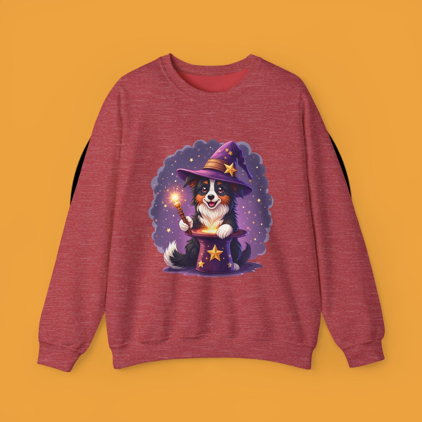 Magical Wizard Dog Crewneck Sweatshirt - Adorable Puppy Magician with Hat & Wand | Fantasy Pet Lover Gift Tee