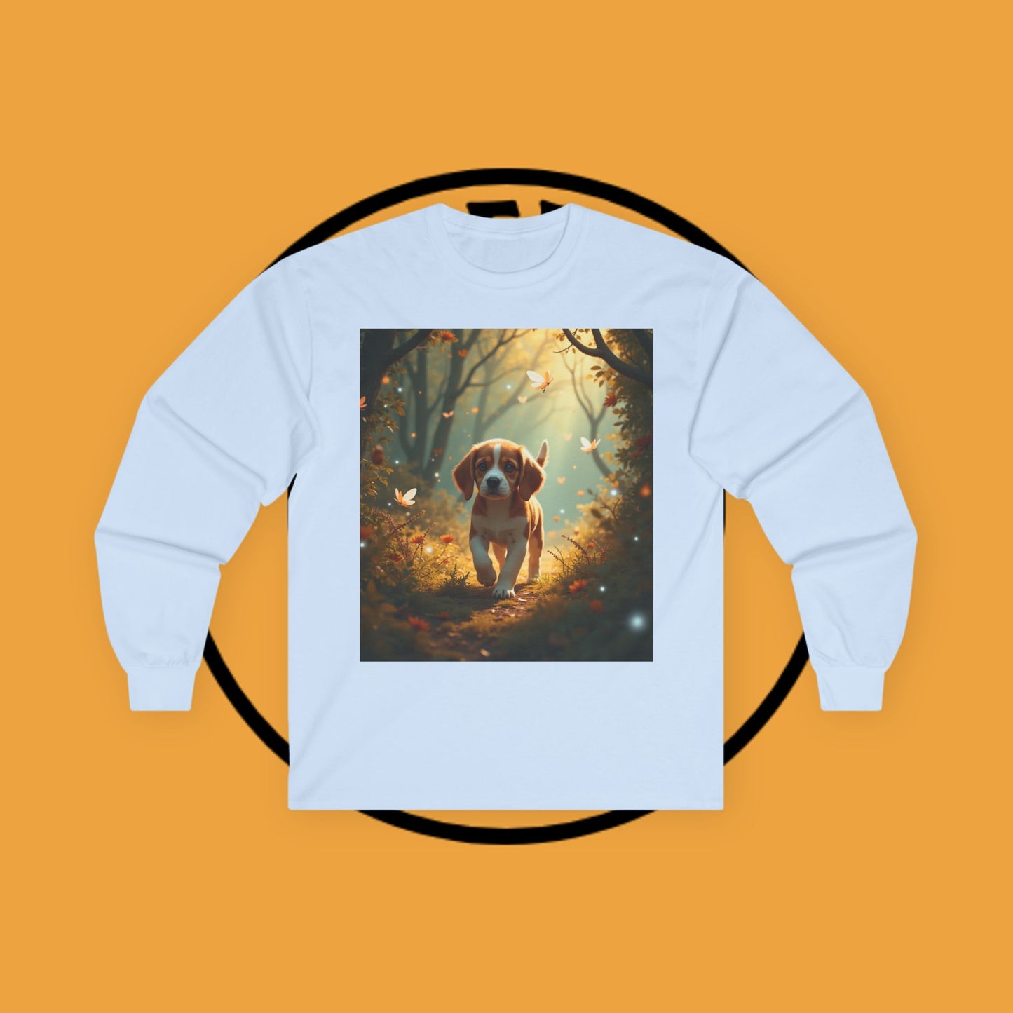 Magical Forest Beagle Puppy with Autumn Leaves and Butterflies Long Sleeve Tee
