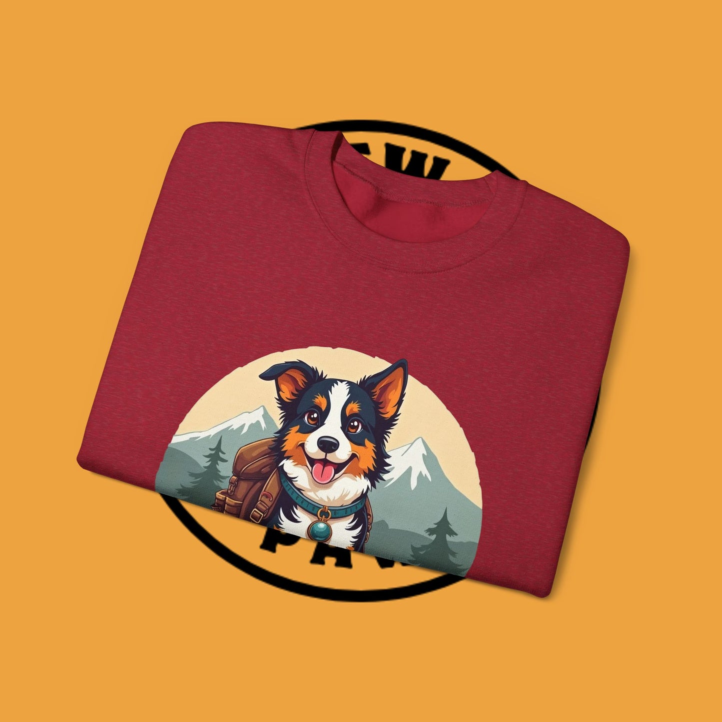 Adventure Dog Hiking Crewneck Sweatshirt - Mountain Explorer Border Collie Design | Outdoor Lover Gift