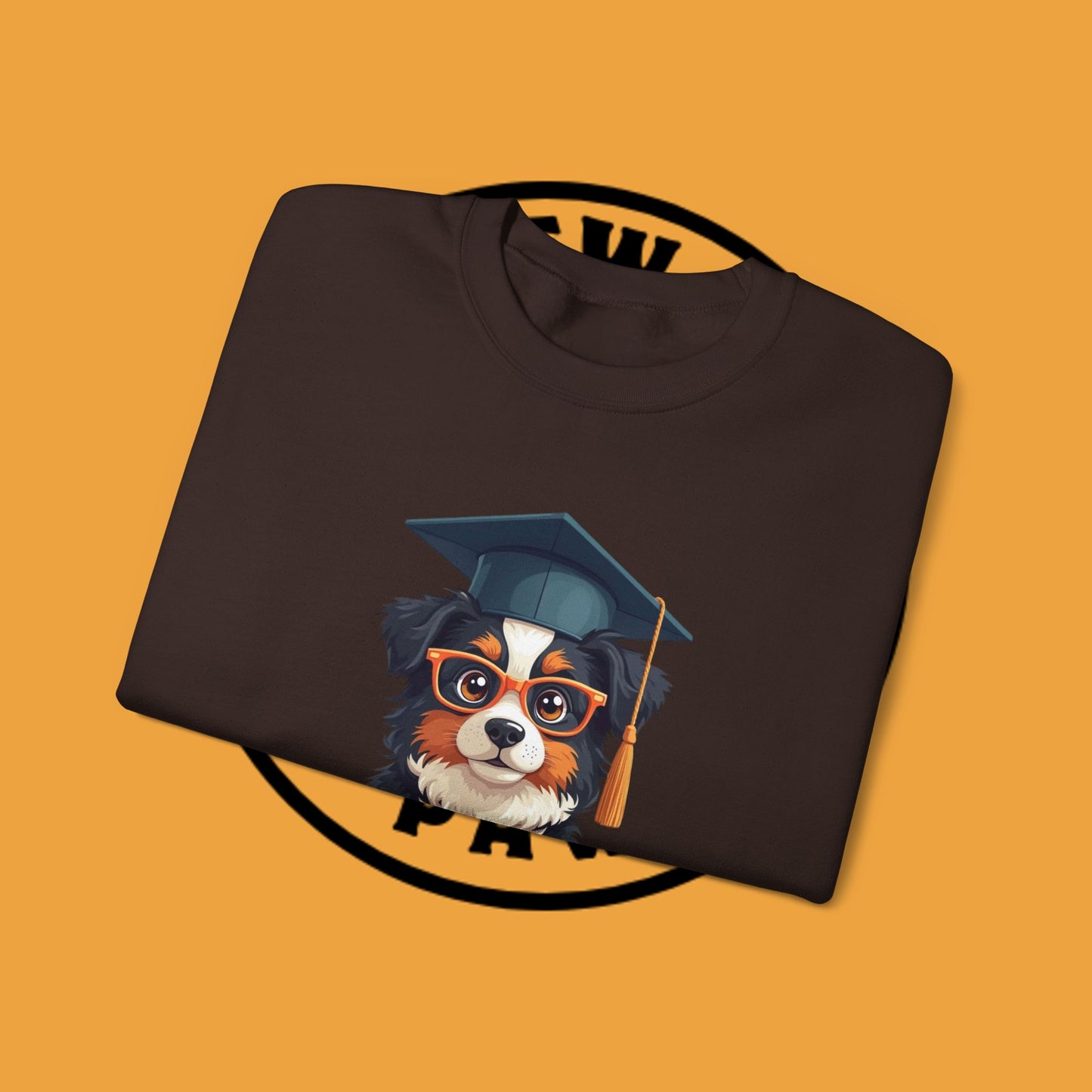 Graduation Dog Crewneck Sweatshirt - Smart Puppy Graduate Cap Books | Academic Achievement Gift