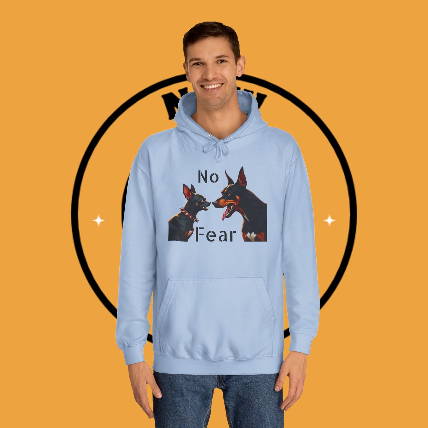 "Fearless Chihuahua vs Doberman Hoodie | Small Dog Big Attitude | David Goliath Pet Art | Brave Little Dog Gift"