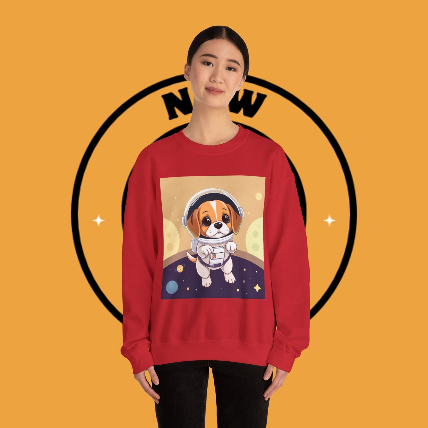 Astronaut Dog Crewneck Sweatshirt - Space Beagle Design with Helmet and Planets