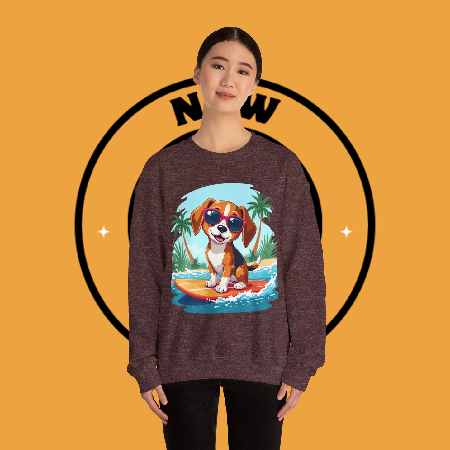 Dog Lover Crewneck Sweatshirt - Beagle surfista - Cool Summer Beagle Surfboard Sweatshirt β Perfect for Beach Vibes!