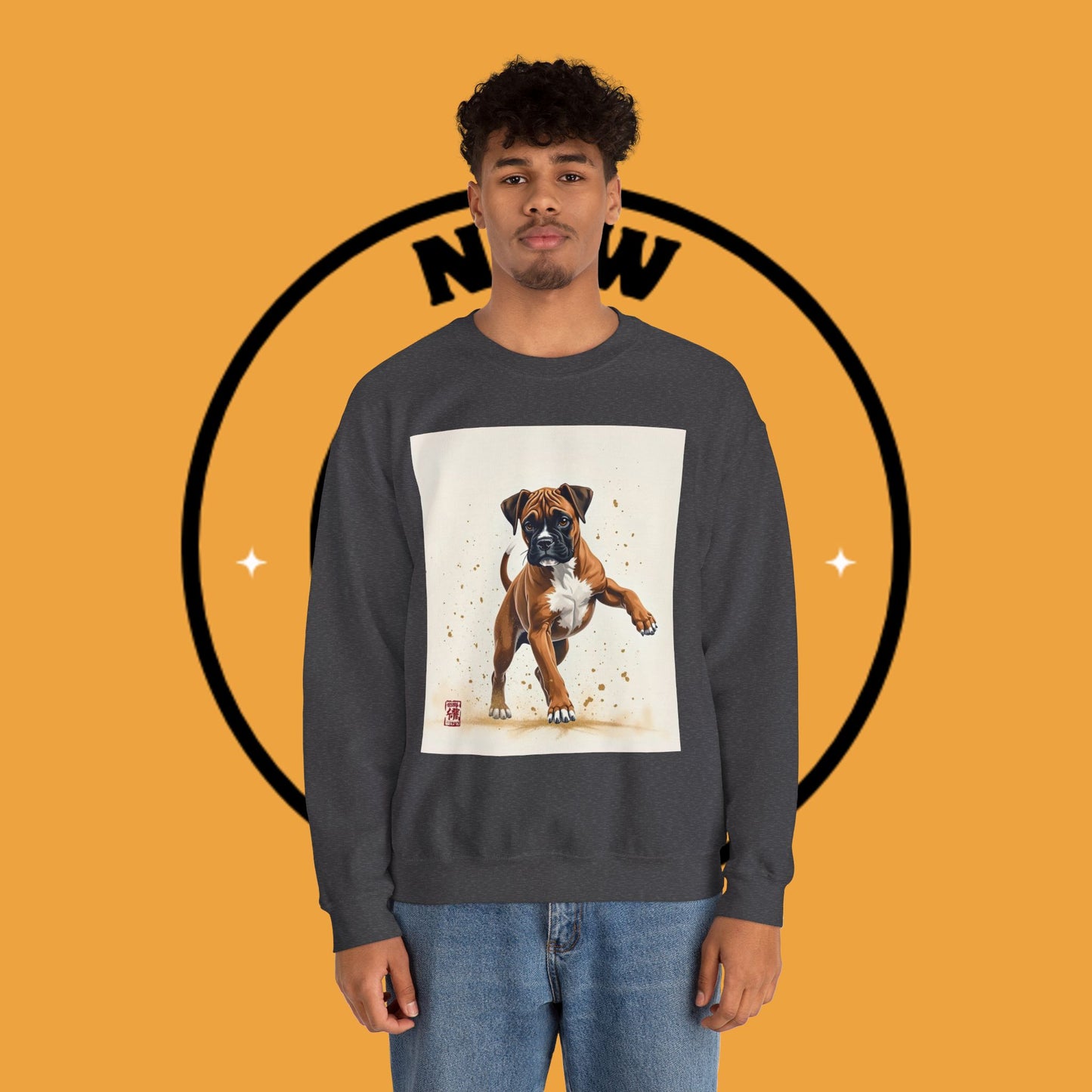 Running Boxer Puppy Crewneck Sweatshirt | Artistic Dog Lover Gift | Dynamic Movement Design