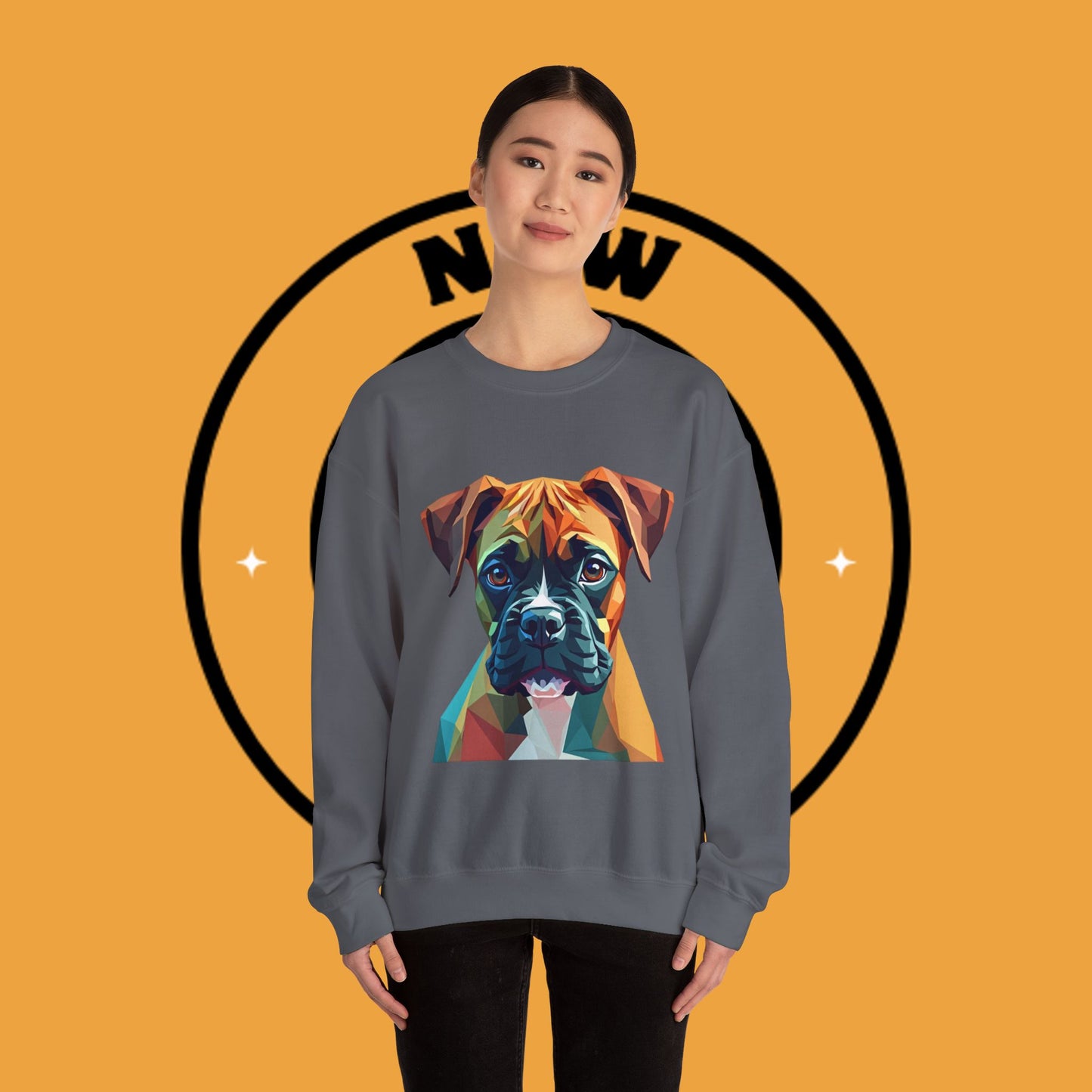 Geometric Boxer Dog Crewneck Sweatshirt - Polygon Art Pet Portrait - Modern Design Lover Gift