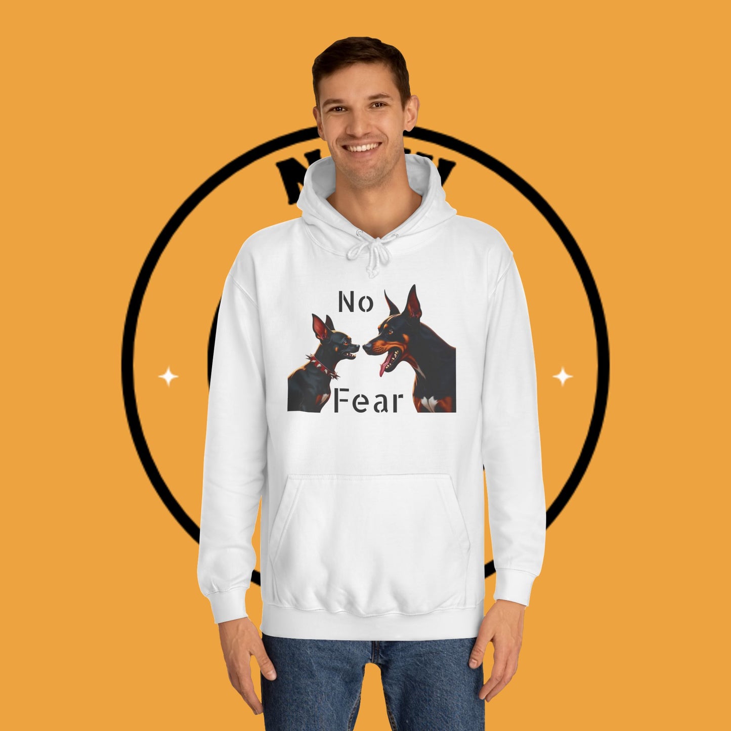 "Fearless Chihuahua vs Doberman Hoodie | Small Dog Big Attitude | David Goliath Pet Art | Brave Little Dog Gift"