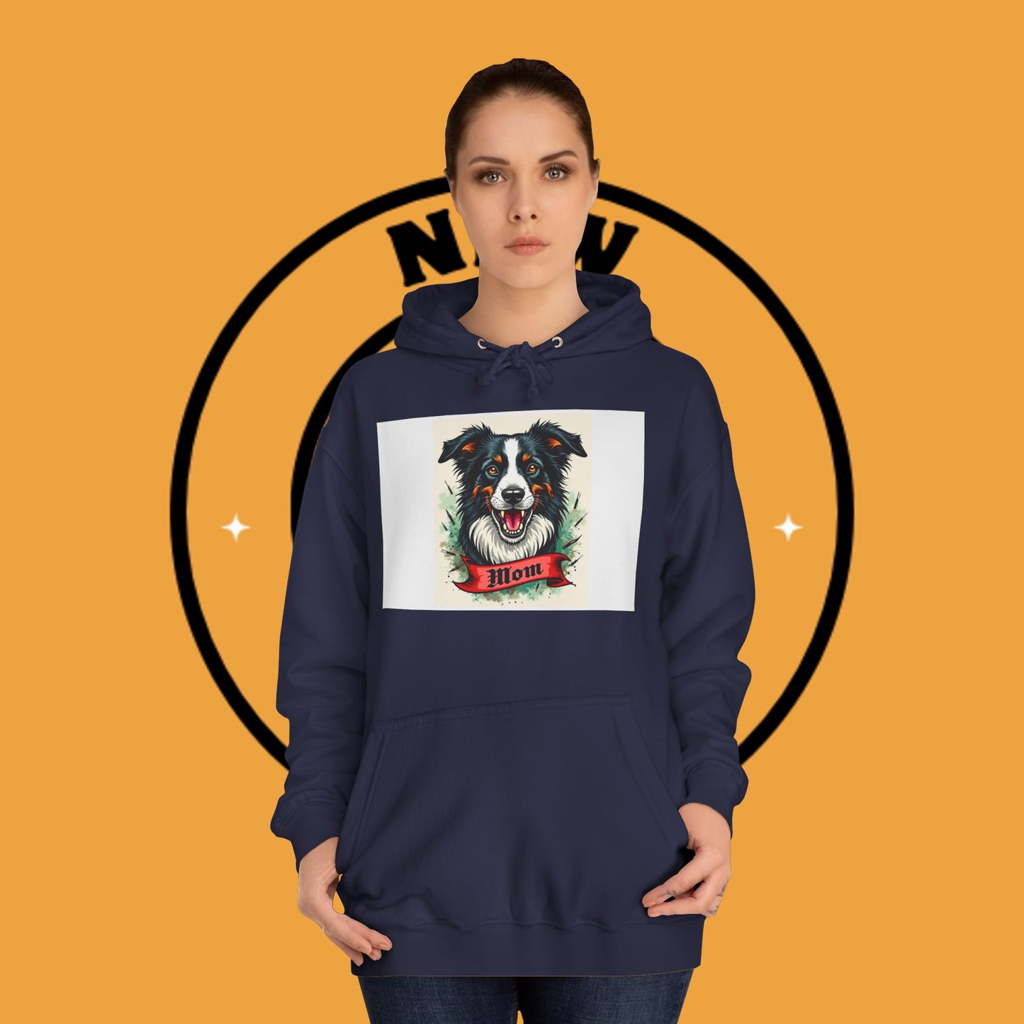 "Border Collie Mom Tattoo Style Hoodie - Vintage Dog Mother Banner Design Sweatshirt | Bold Statement Wear"