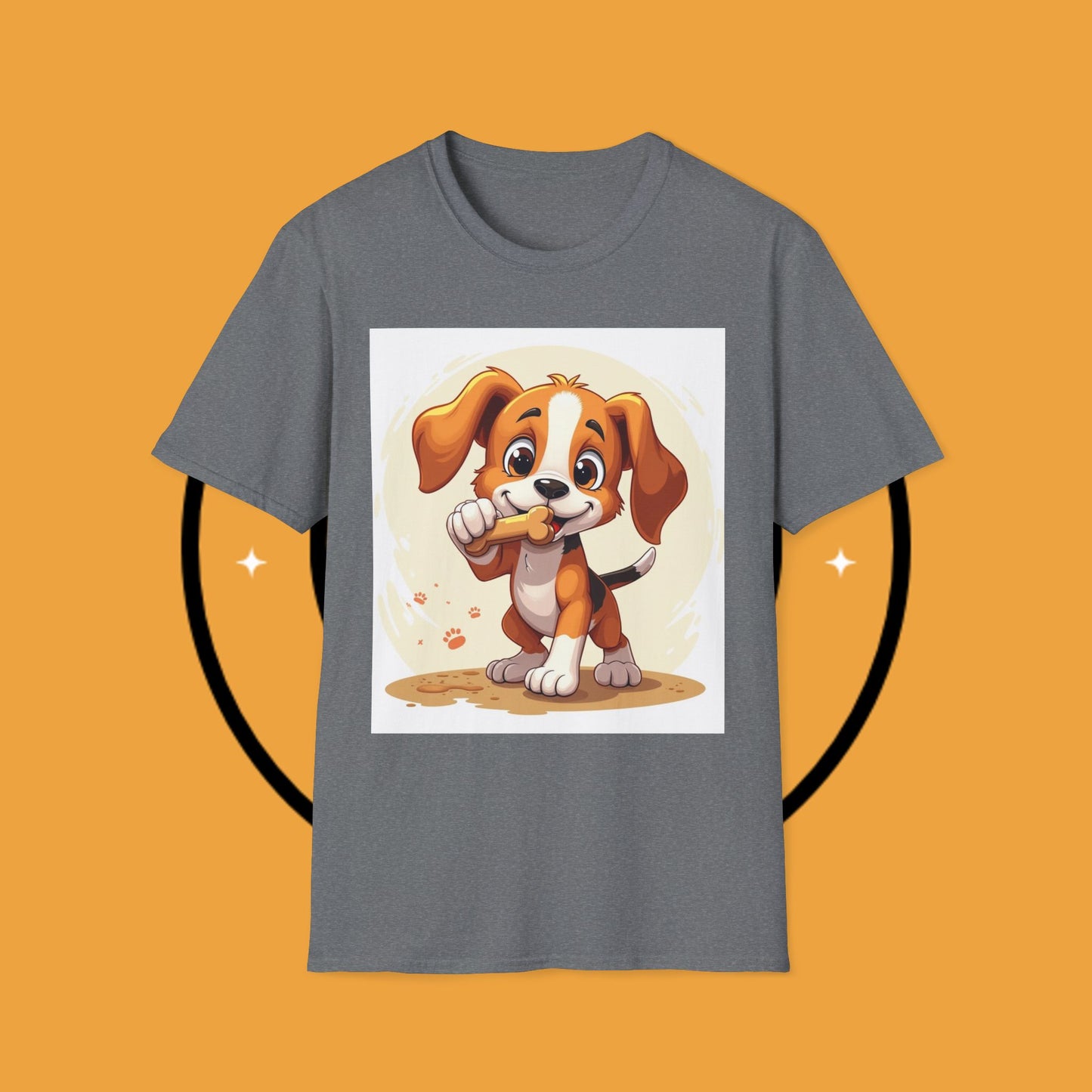Happy Beagle Puppy with Bone T-Shirt - Cute Cartoon Dog Graphic Tee for Pet Lovers