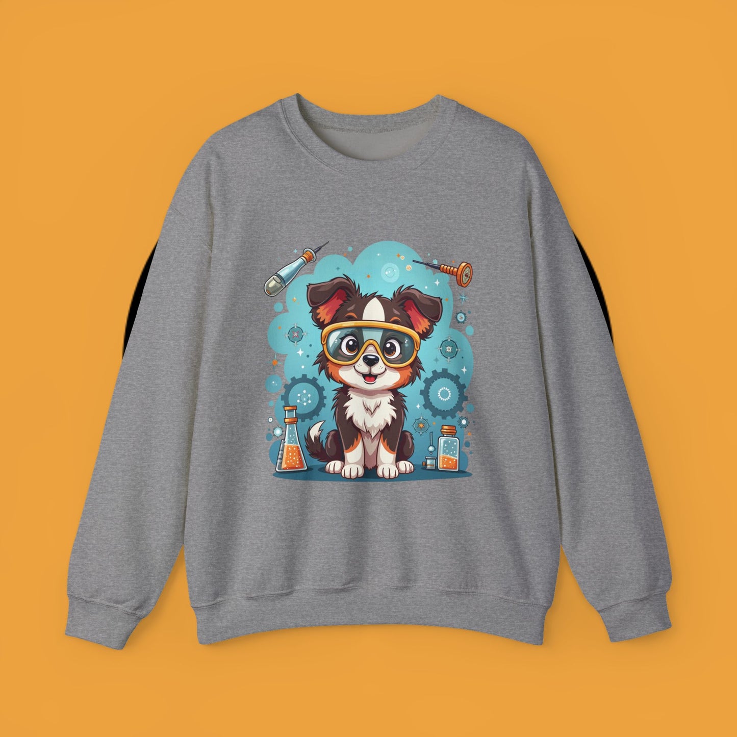 Science Dog Crewneck Sweatshirt - Cute Puppy Scientist with Lab Goggles Design | STEM Lover Gift