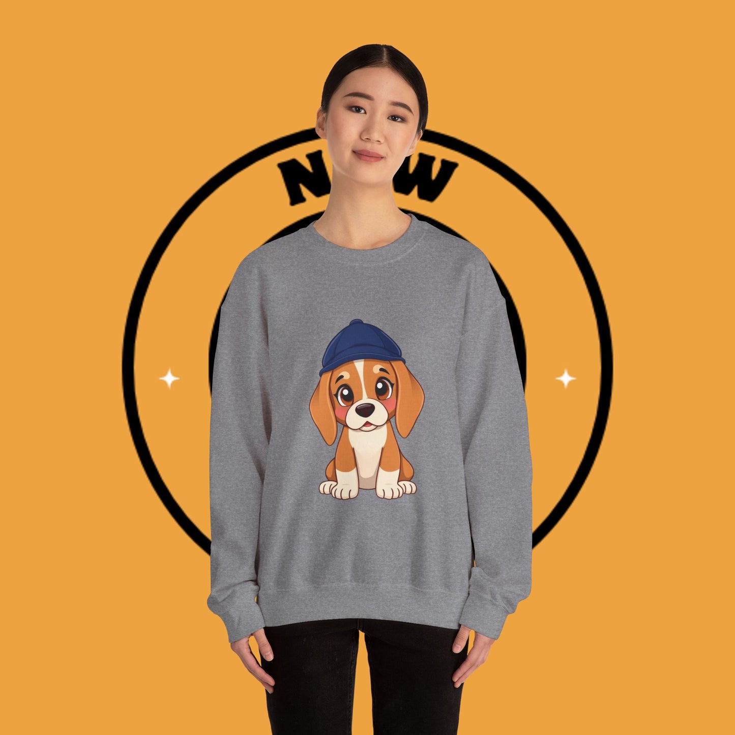 Beagle Puppy Crewneck Sweatshirt with Hat - Adorable Kawaii Dog Design