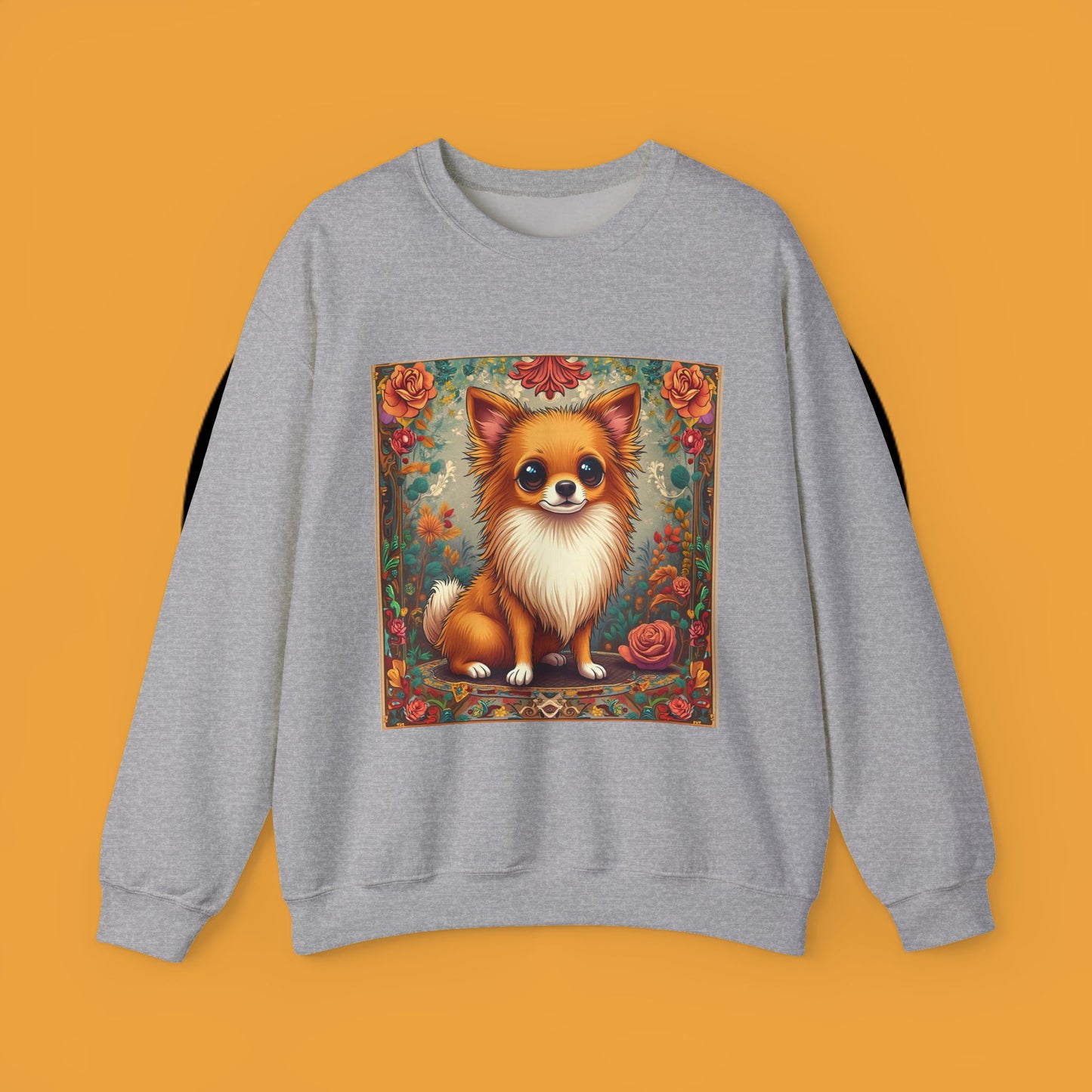 Victorian Chihuahua Garden Sweatshirt | Ornate Floral Dog Portrait | Botanical Pet Art Design
