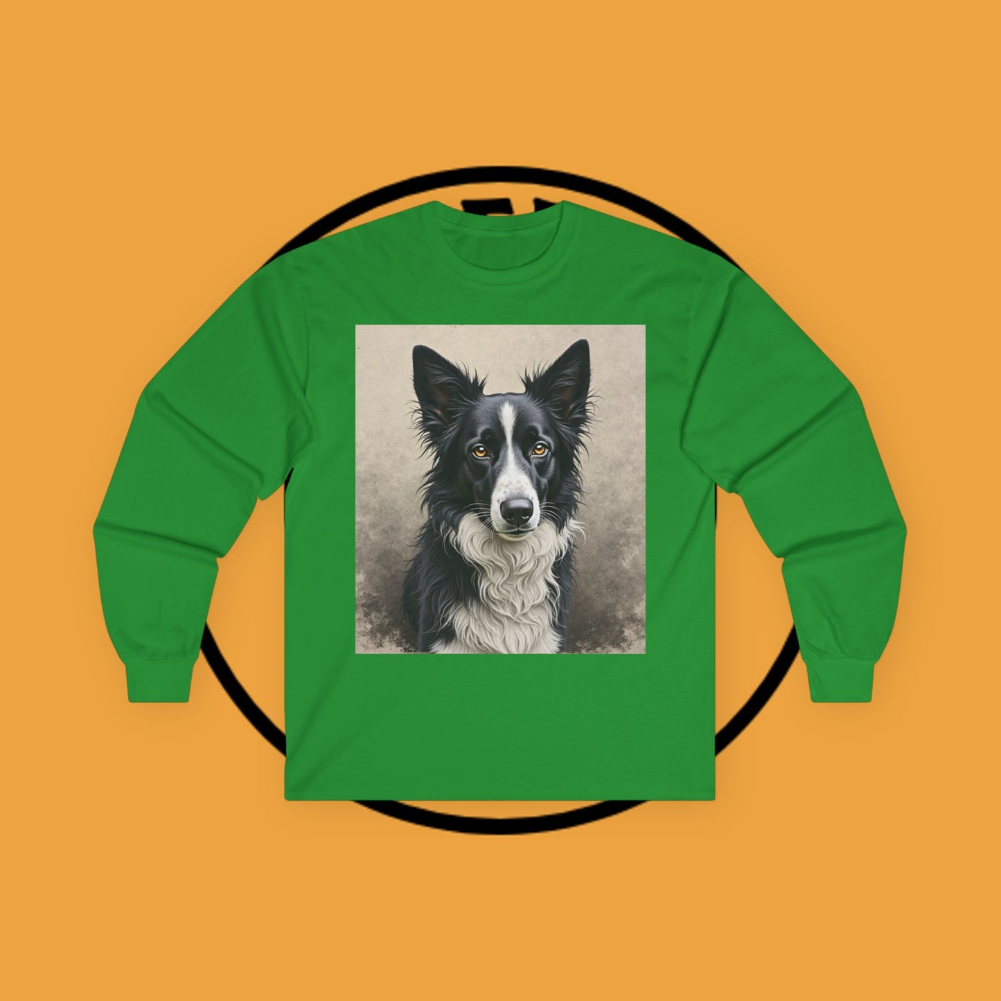 Realistic Border Collie Portrait Long Sleeve Tee - Black & White Dog Art Shirt | Premium Pet Apparel