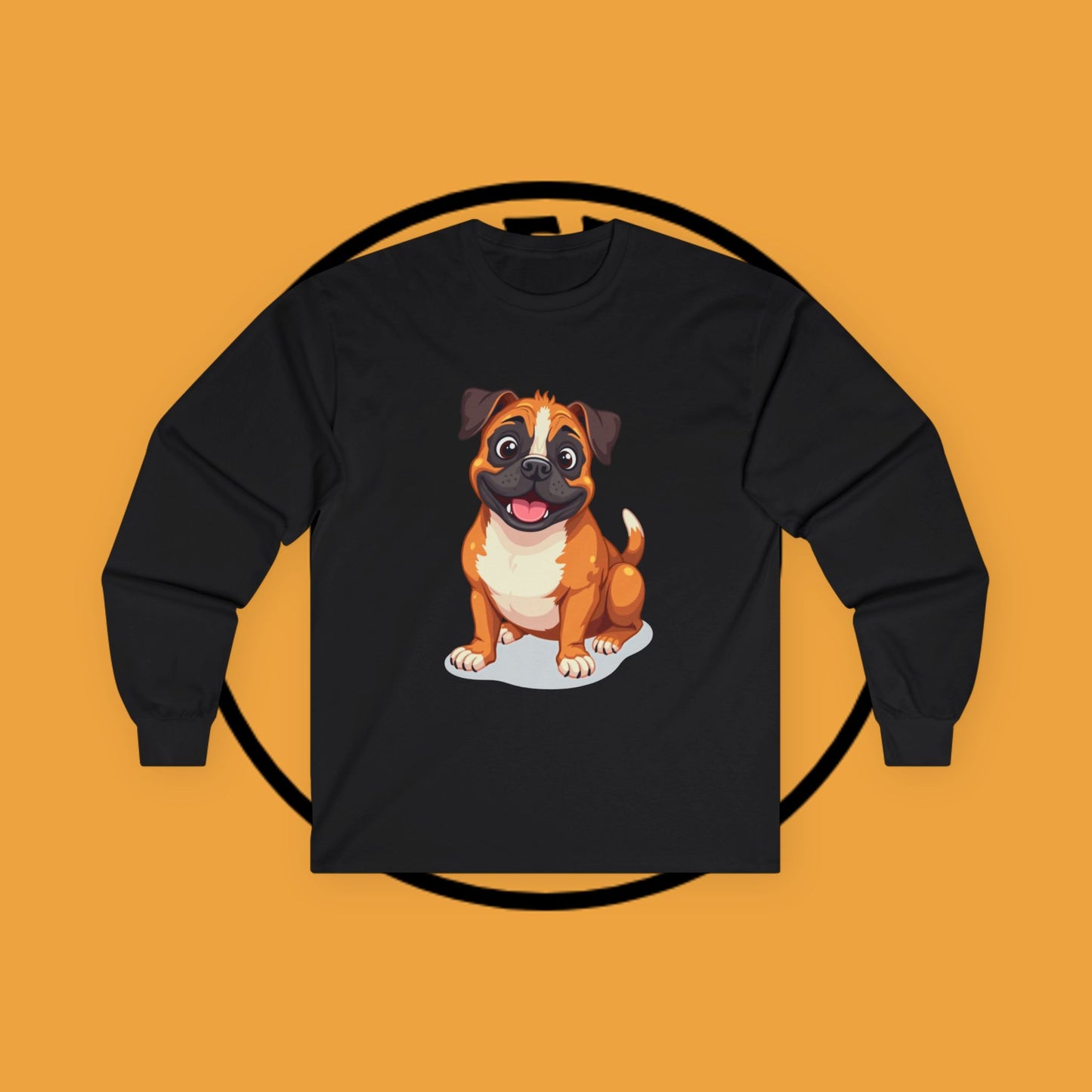 Adorable Boxer Puppy Long Sleeve T-Shirt - Happy Fawn Boxer Baby Dog Design