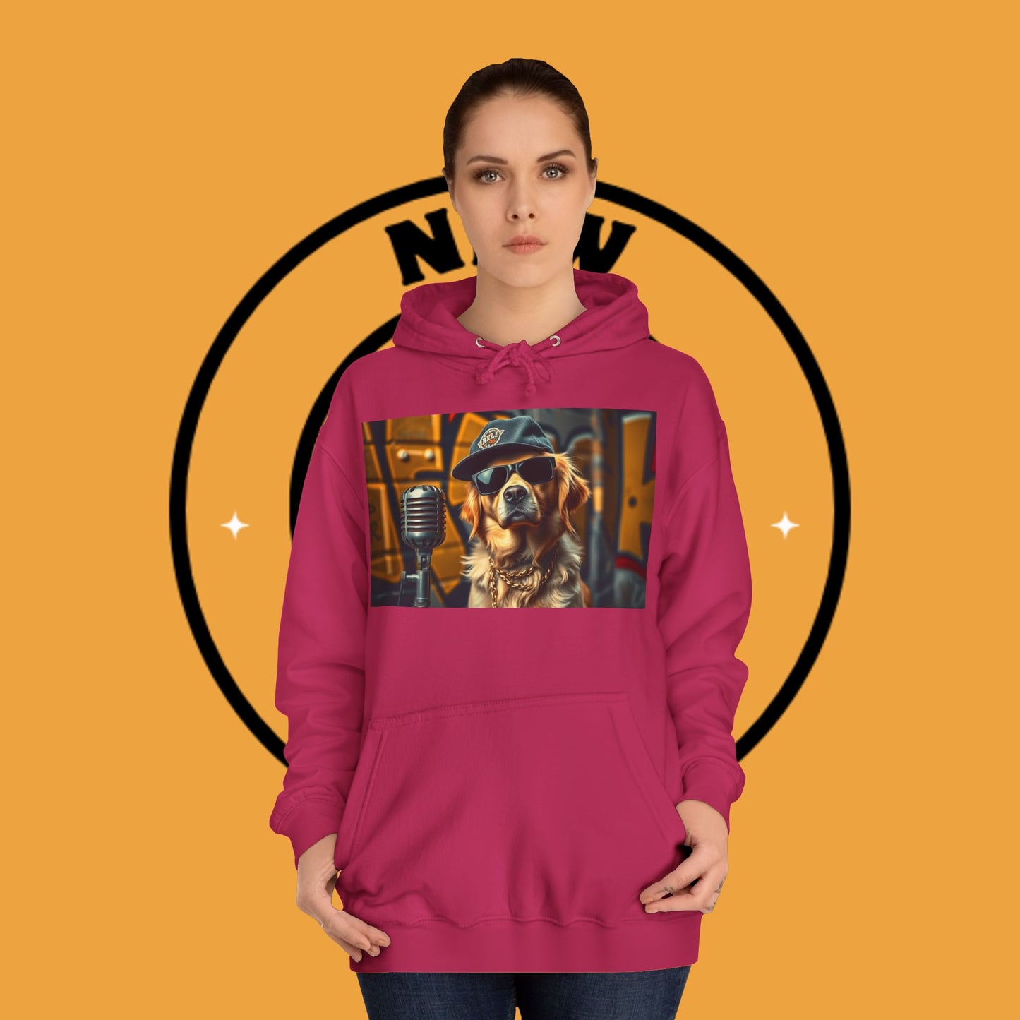 Hip Hop Hound - Cool Dog Rapper with Microphone - Rapper Dog Hoodie: Street Style Icon with Retro Vibes - Unisex Hoodie