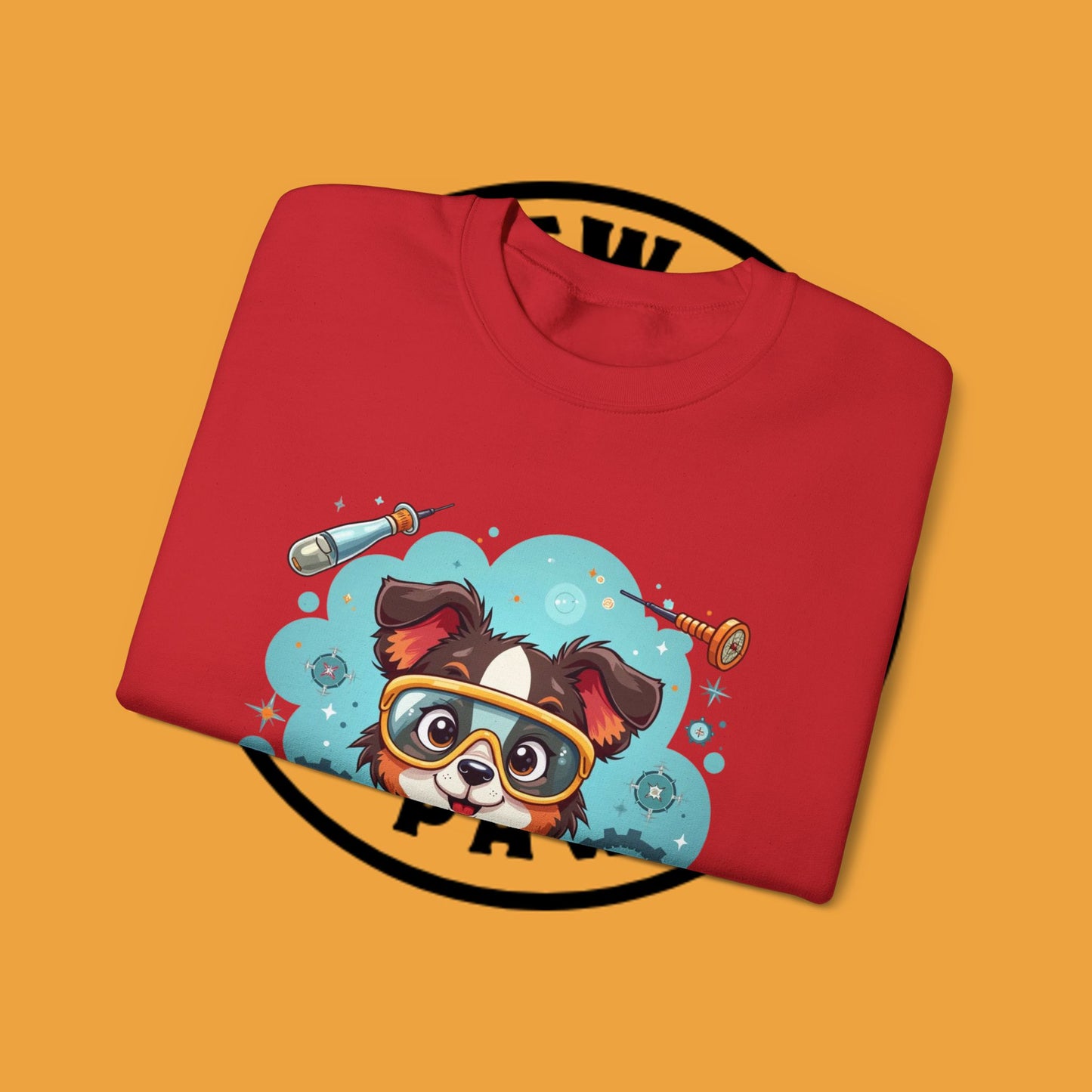 Science Dog Crewneck Sweatshirt - Cute Puppy Scientist with Lab Goggles Design | STEM Lover Gift