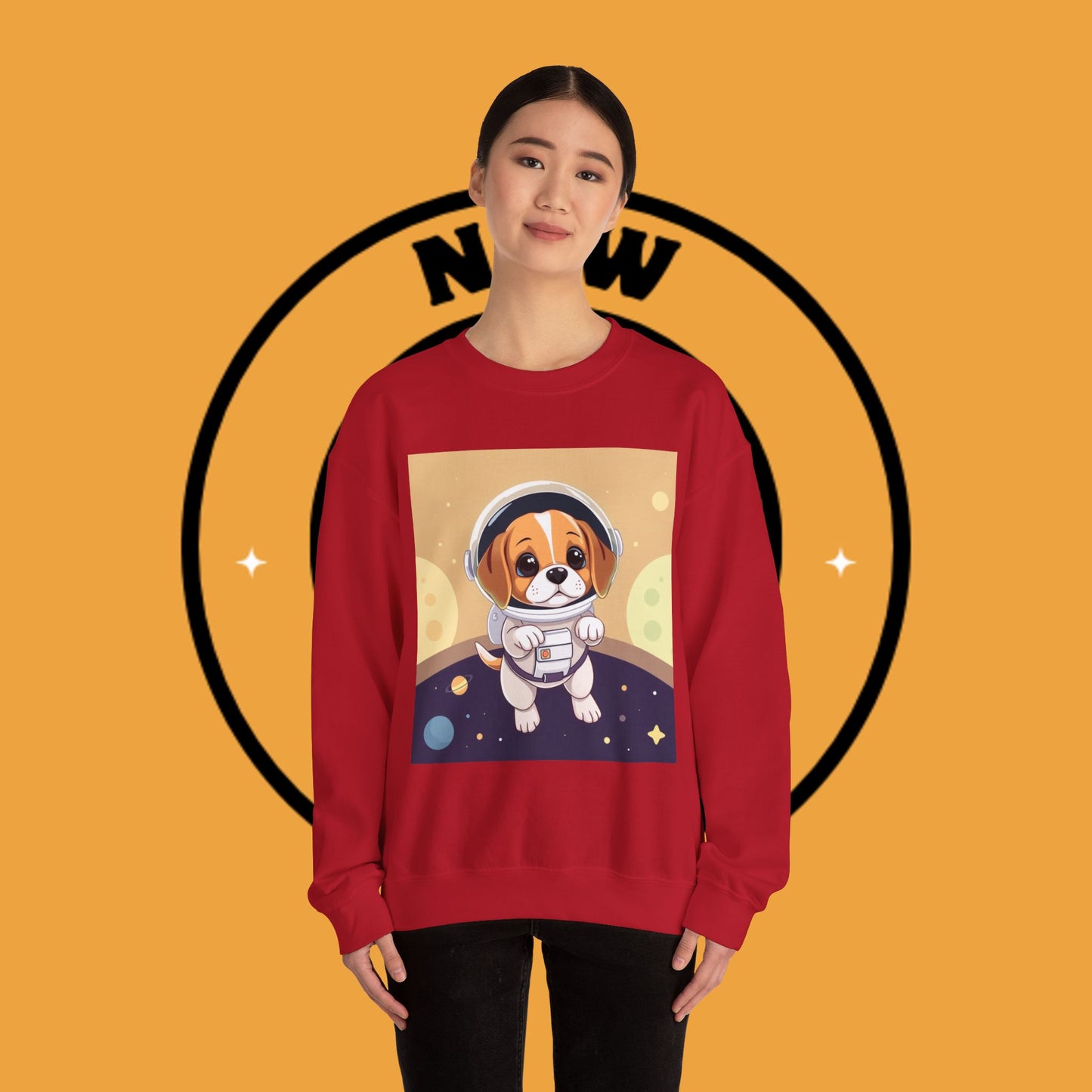 Astronaut Dog Crewneck Sweatshirt - Space Beagle Design with Helmet and Planets