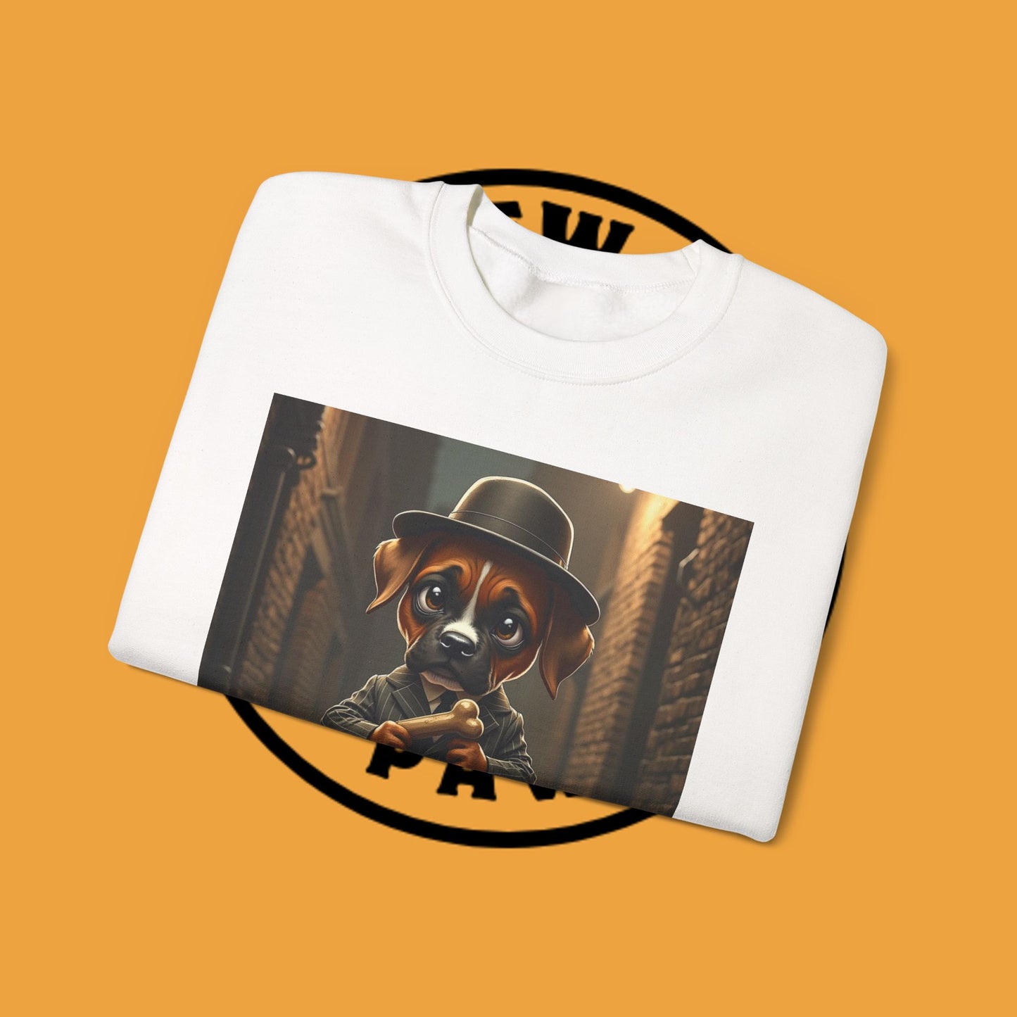 Gangster Puppy Fedora Crewneck Sweatshirt - Vintage Dog Boss Design - Retro Pet Lover Style