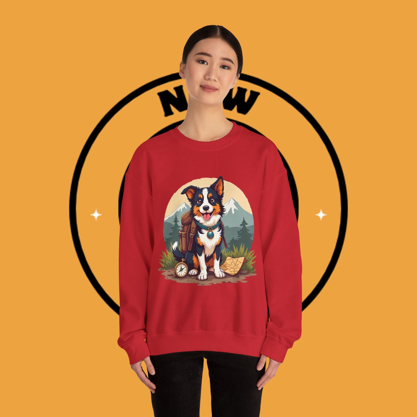 Adventure Dog Hiking Crewneck Sweatshirt - Mountain Explorer Border Collie Design | Outdoor Lover Gift