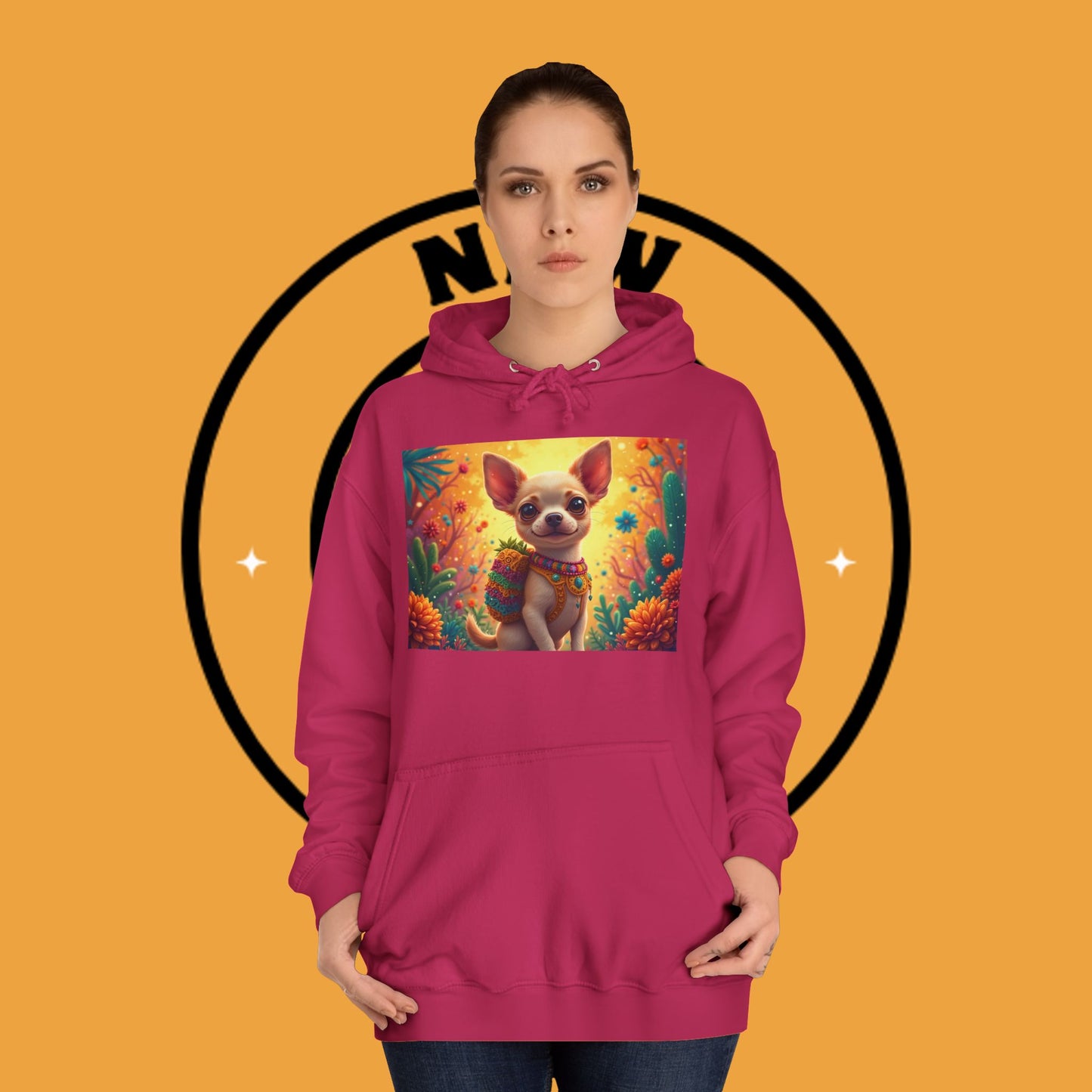 "Mexican Fiesta Chihuahua Hoodie | Day of Dead Dog Art | Colorful Desert Cactus Design | Cinco de Mayo Gift"