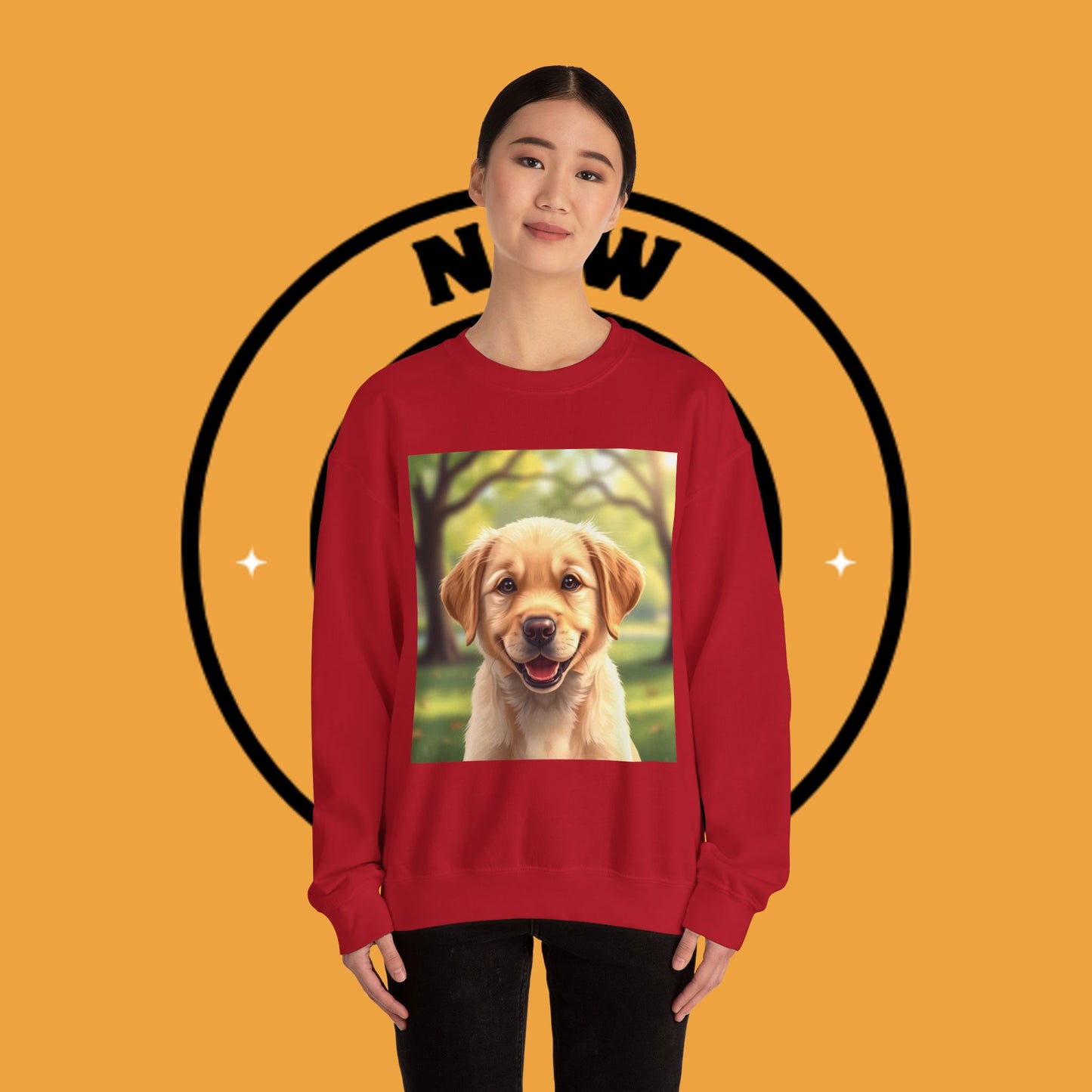 Crewneck Sweatshirt - Adorable Puppy Smiling in the Park - Sweet and Happy Golden Retriever