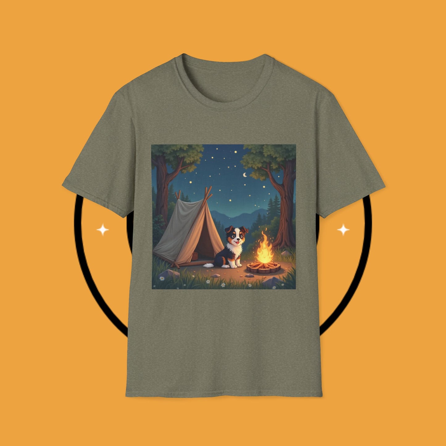 "Camping Adventure Border Collie" - Outdoor Adventure Dog T-Shirt - Border Collie Camping T-Shirt - Outdoor Adventure Dog Under Stars Tee | Nature Lover Pet Gift