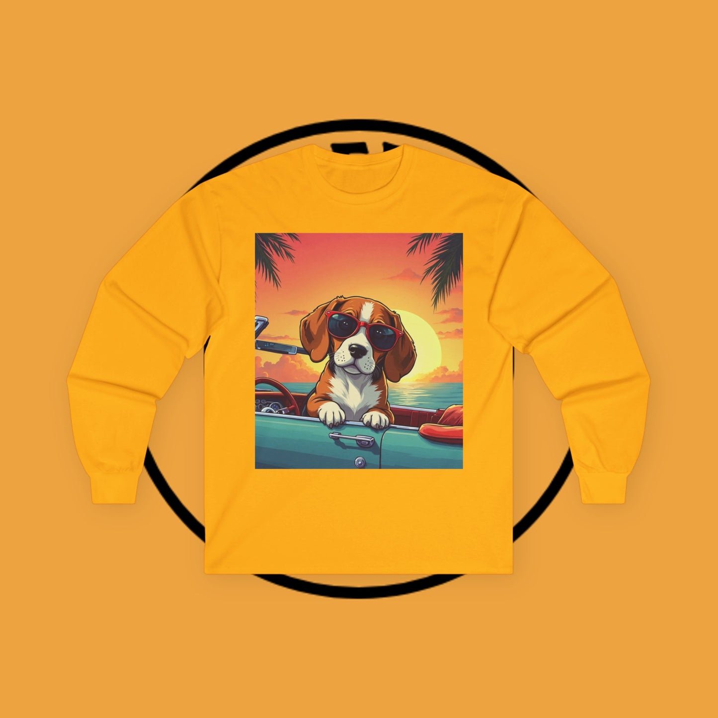 Cool Beagle Dog Sunglasses Vintage Car Long Sleeve Beach Tee