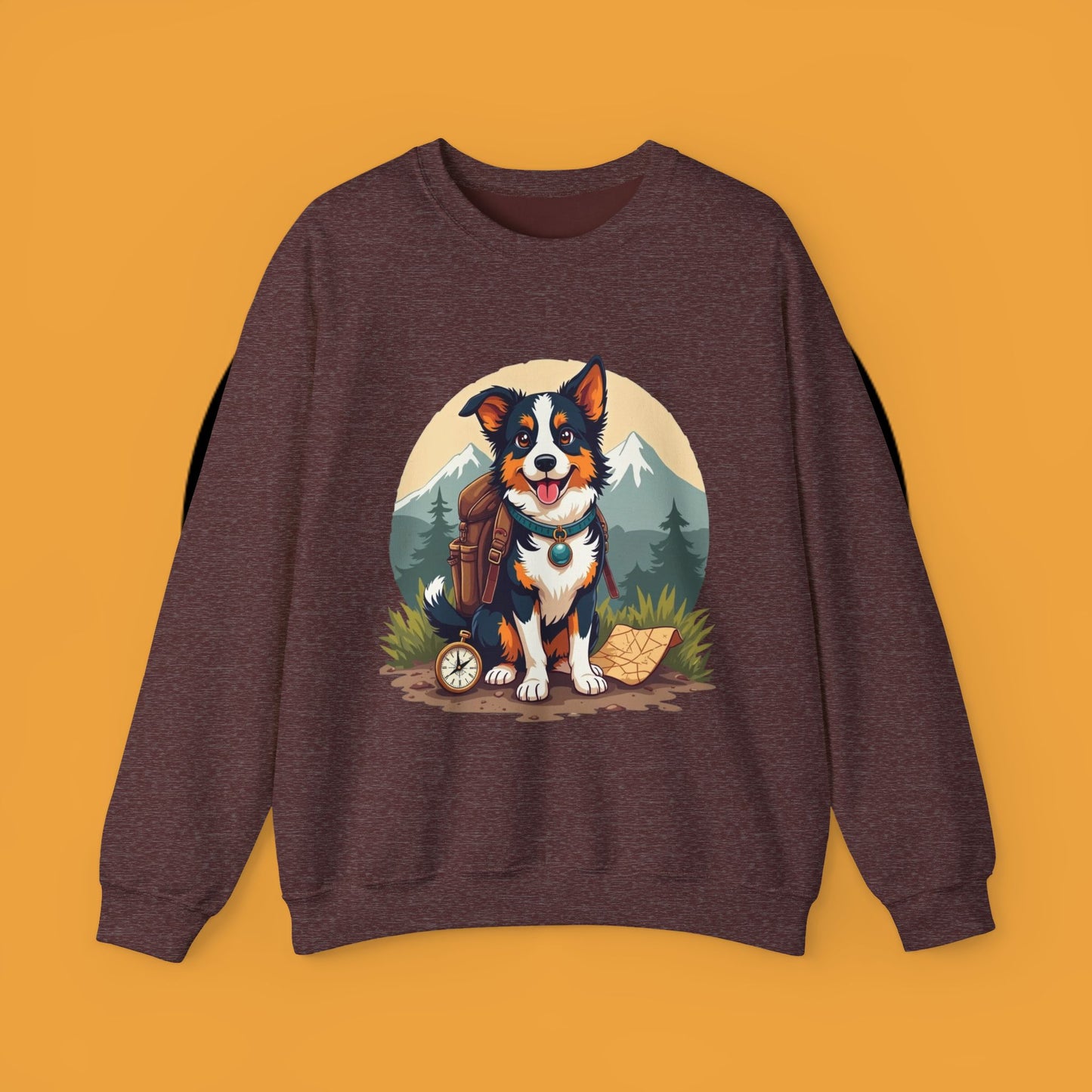 Adventure Dog Hiking Crewneck Sweatshirt - Mountain Explorer Border Collie Design | Outdoor Lover Gift