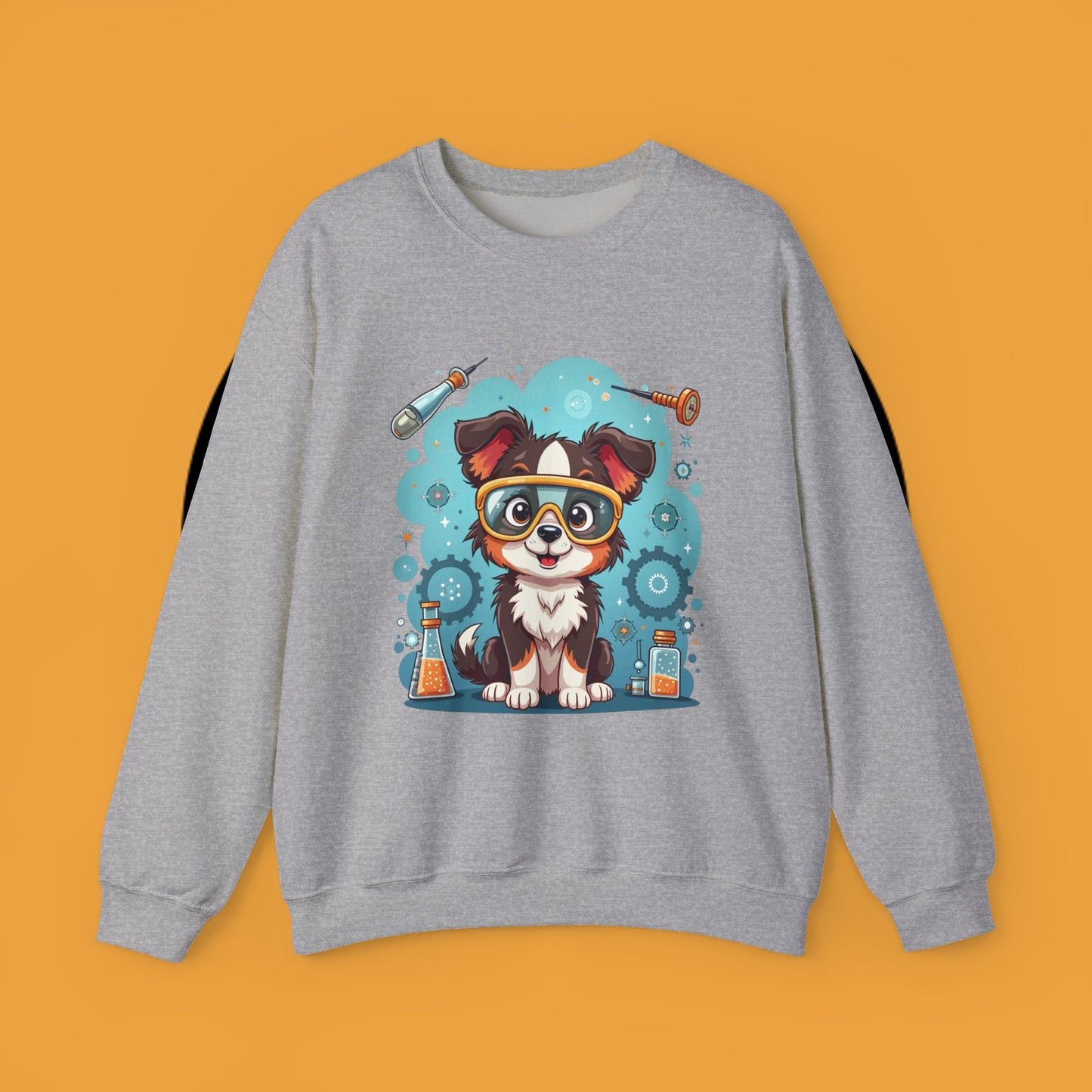 Science Dog Crewneck Sweatshirt - Cute Puppy Scientist with Lab Goggles Design | STEM Lover Gift