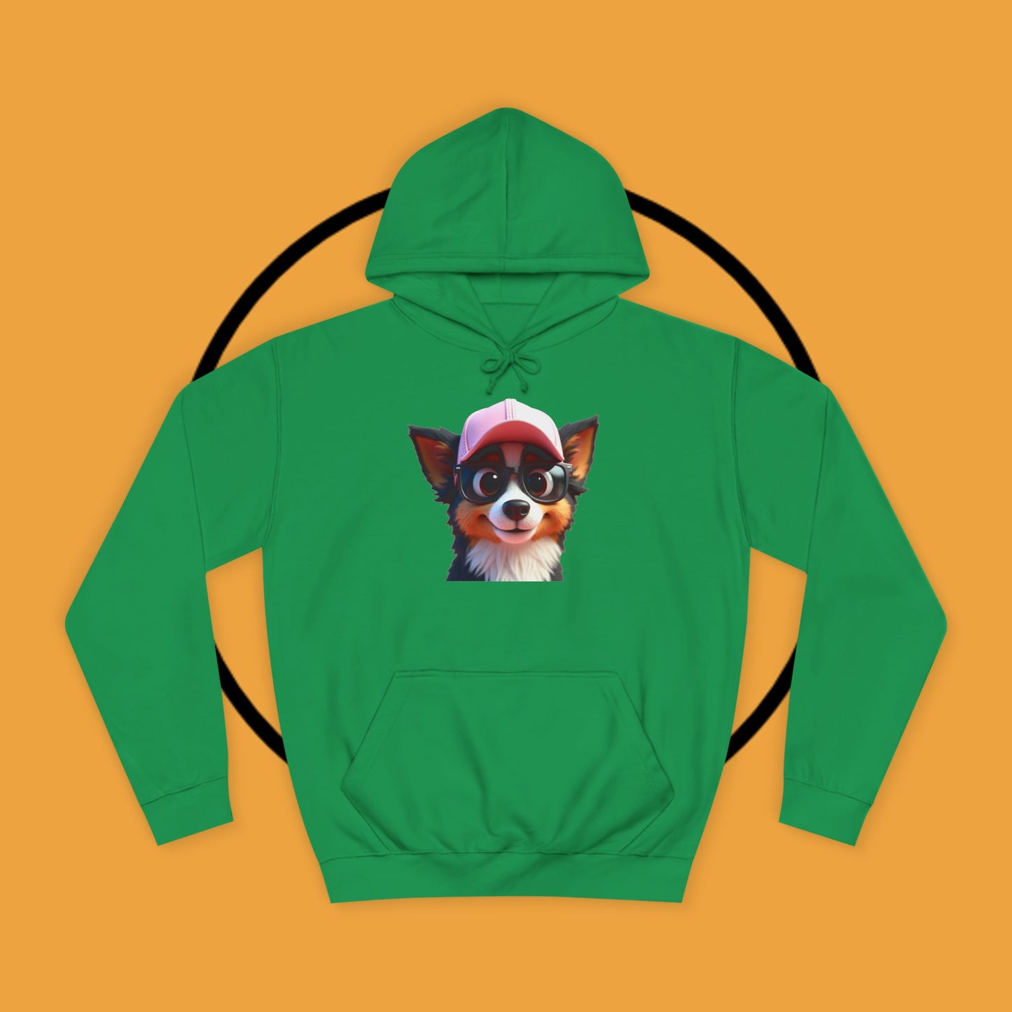 "Hipster Border Collie Puppy with Glasses & Cap Hoodie - Cute Trendy Dog Sweatshirt | Fun Design"