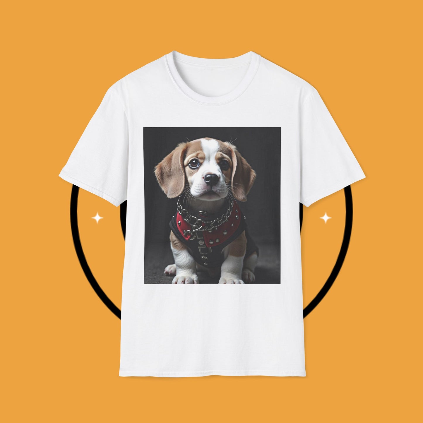 Tough Beagle Puppy T-Shirt - Rebel Dog with Leather Harness Design | Edgy Pet Lover Biker Style Tee