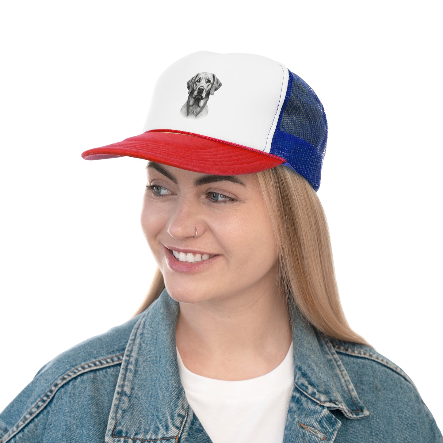 Hyperrealistic Labrador Trucker Cap - Professional Black White Portrait - Unisex Artistic Cap