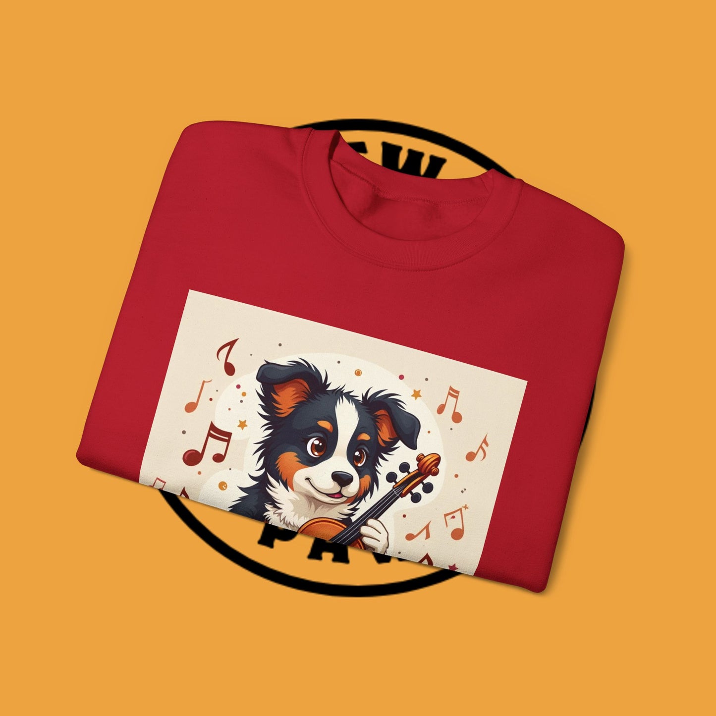 Music Dog Crewneck Sweatshirt - Cute Puppy Violinist with Musical Notes Design | Musician Gift